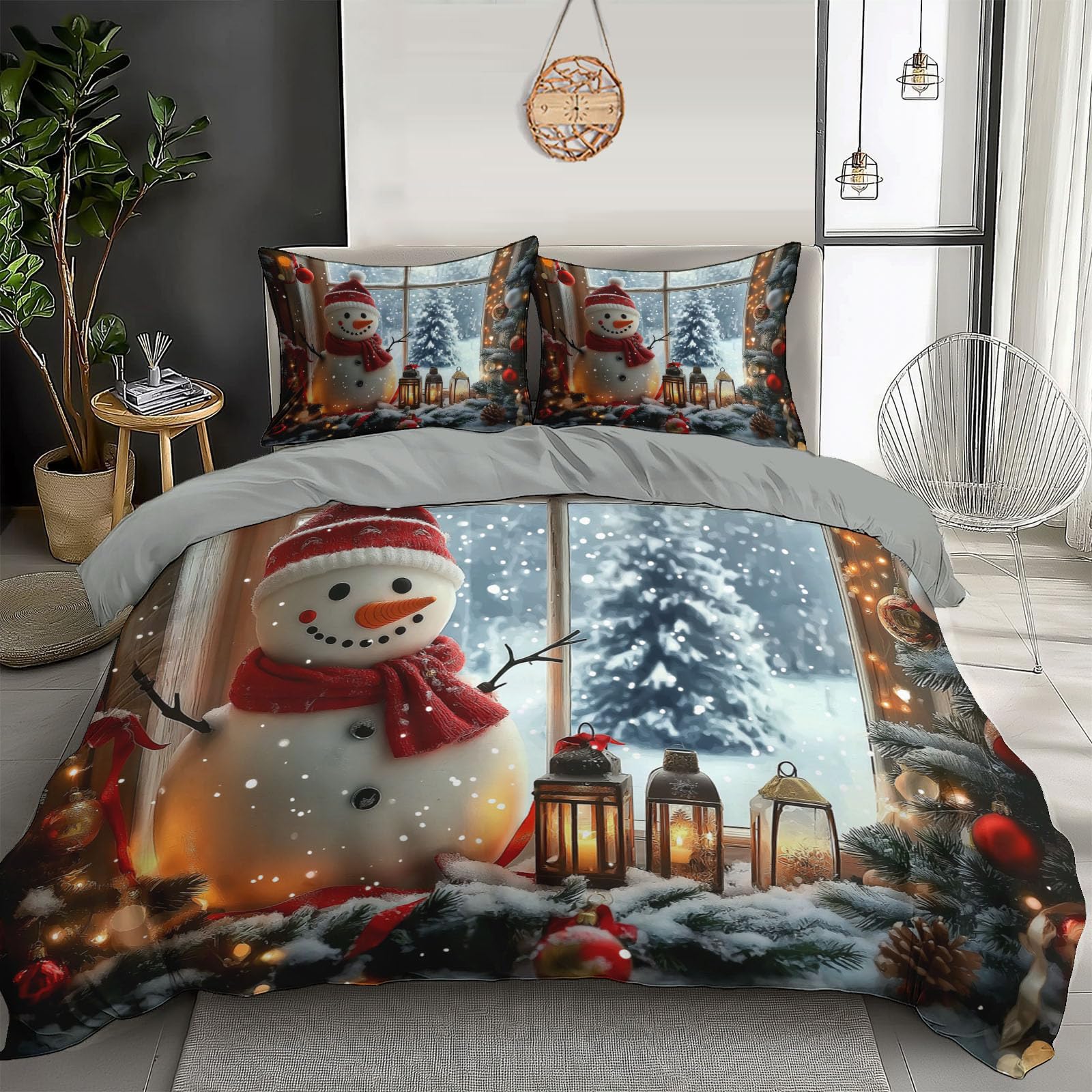 Housse de couette de Noël lit double réversible pour ambiance cocooning chalet
