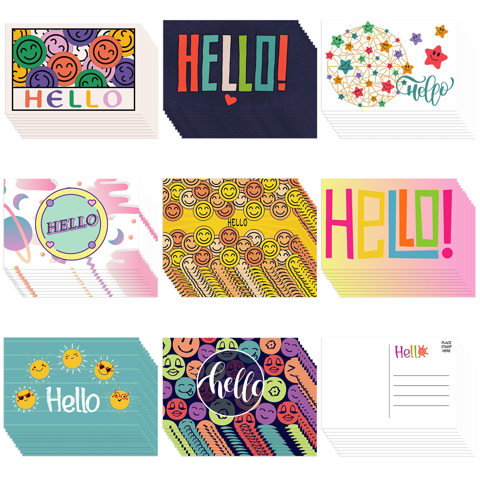 Junkin 80 Pack Hello Postcards Hello Blank Note Cards All Occasion Hello Design Greeting Cards Cute Postcards for Adults Teacher Team Employee