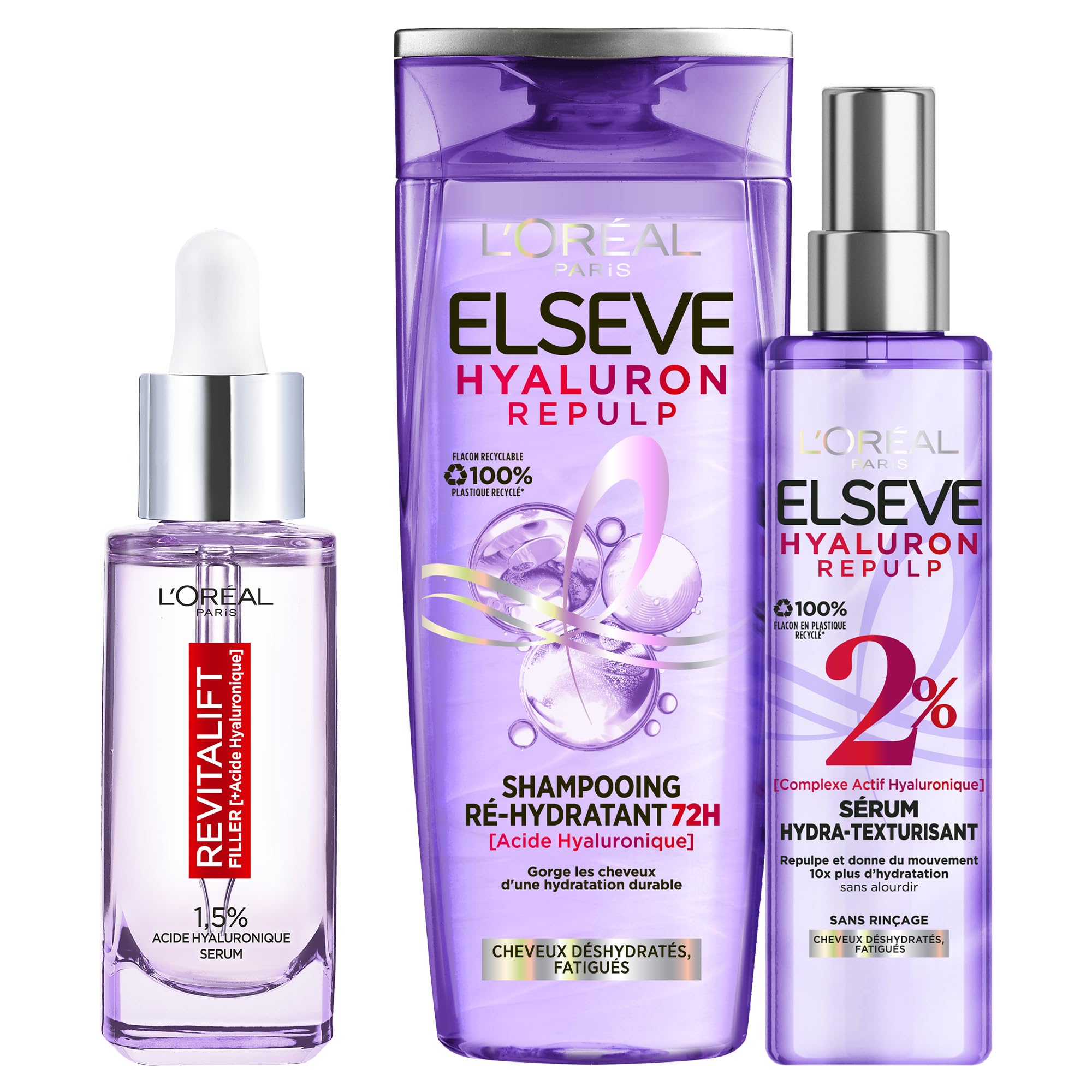 L'Oréal Paris Cofanetto Elseve Hyaluron Repulp Shampoo Re-Idratante 72H 300ml + Serum Hydra-Texturizzante 150ml + Siero Antirughe Acido Ialuronico 30ml