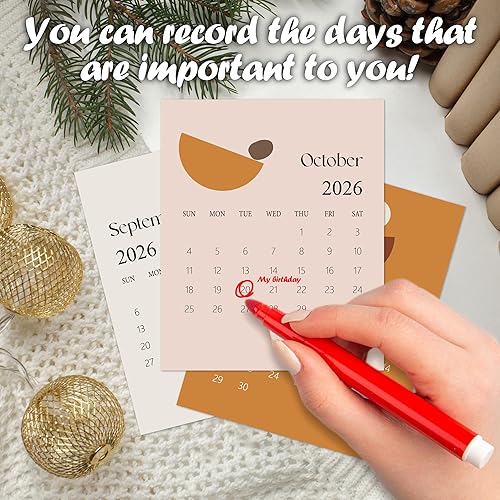 Miniatura 4 de Mini calendario de escritorio 2026, calendario de escritorio bohemio estilo CD de 12 meses, desde enero de 2026 hasta diciembre de 2026, pequeño 12