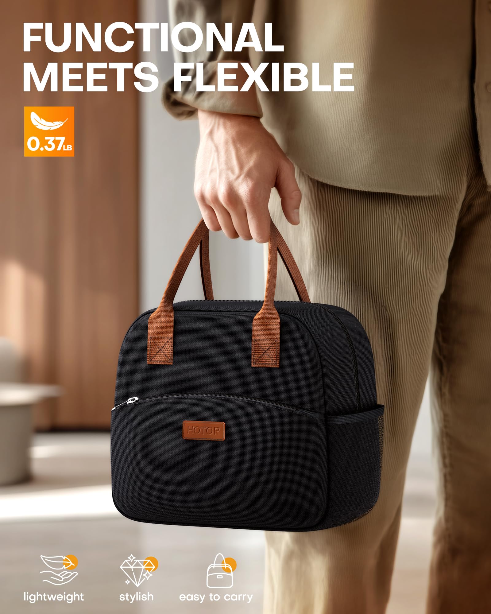 Lonchera para mujeres y hombres, resistente al desgaste y a prueba de fugas, con gran capacidad, bolsa hielera multifuncional para oficina, picnic, negro, 10 L, 10.60 x 5.90 x 9.50 pulgadas 7