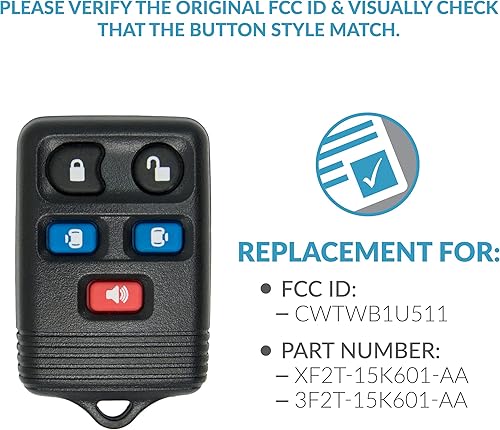 Miniatura 4 de Keyless2Go Repuesto para llavero remoto de entrada sin llave para vehículos seleccionados Freestar Windstar Monterey Blackwood que utilizan