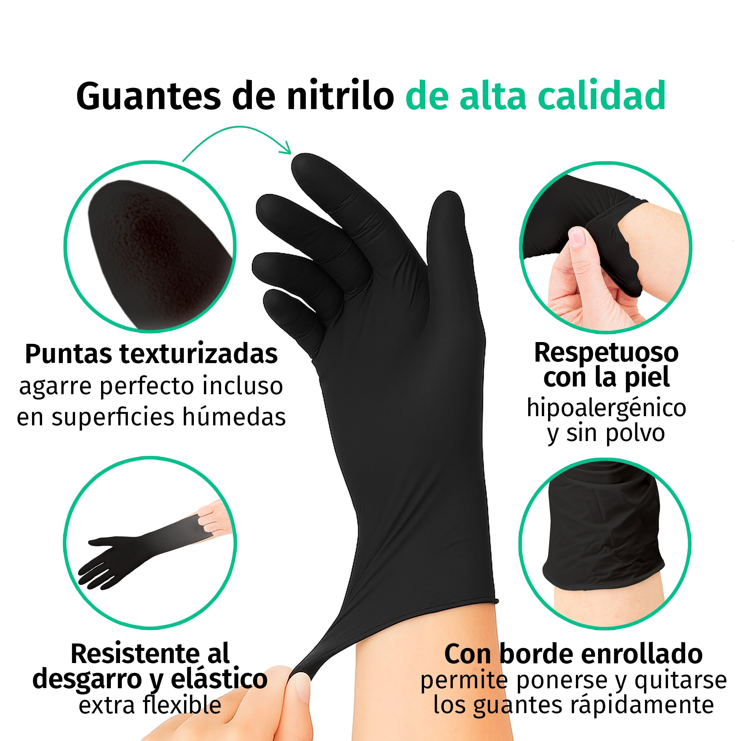 SF Guantes de nitrilo L negros – 1000 (10x100) unidades, guantes desechables sin polvo, sin látex, médicos y de examen, aptos para cocina, limpieza, cosmética y uso doméstico