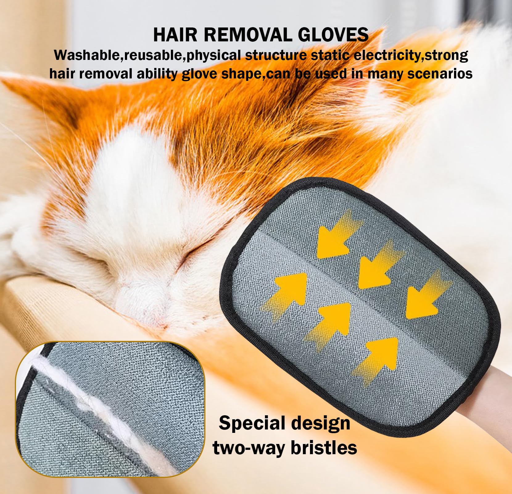 HSYWSH 2PCS Static Removal Gloves Pet Hair Pet Static Hair Removal Gloves,Double Sided Pet Grooming Gloves,Reusable Double Sided Grooming Gloves for Washing Grooming - Image 3