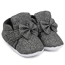 Neska Moda 6 To 12 Months Baby Girls Cotton Hook & Loop Bow Booties (Black)-BT1766 gallery image