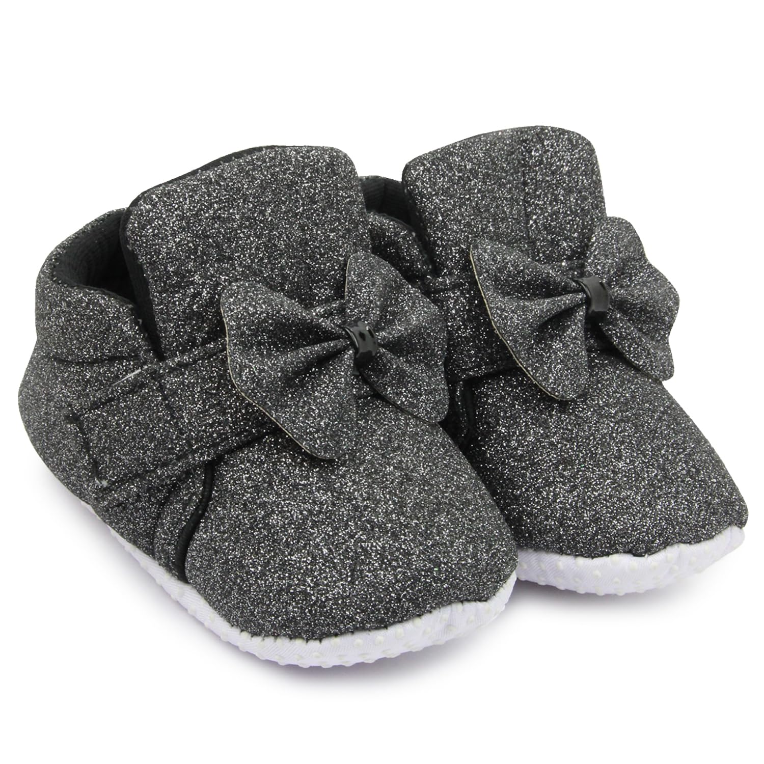 Neska Moda 6 To 12 Months Baby Girls Cotton Hook & Loop Bow Booties -BT1766