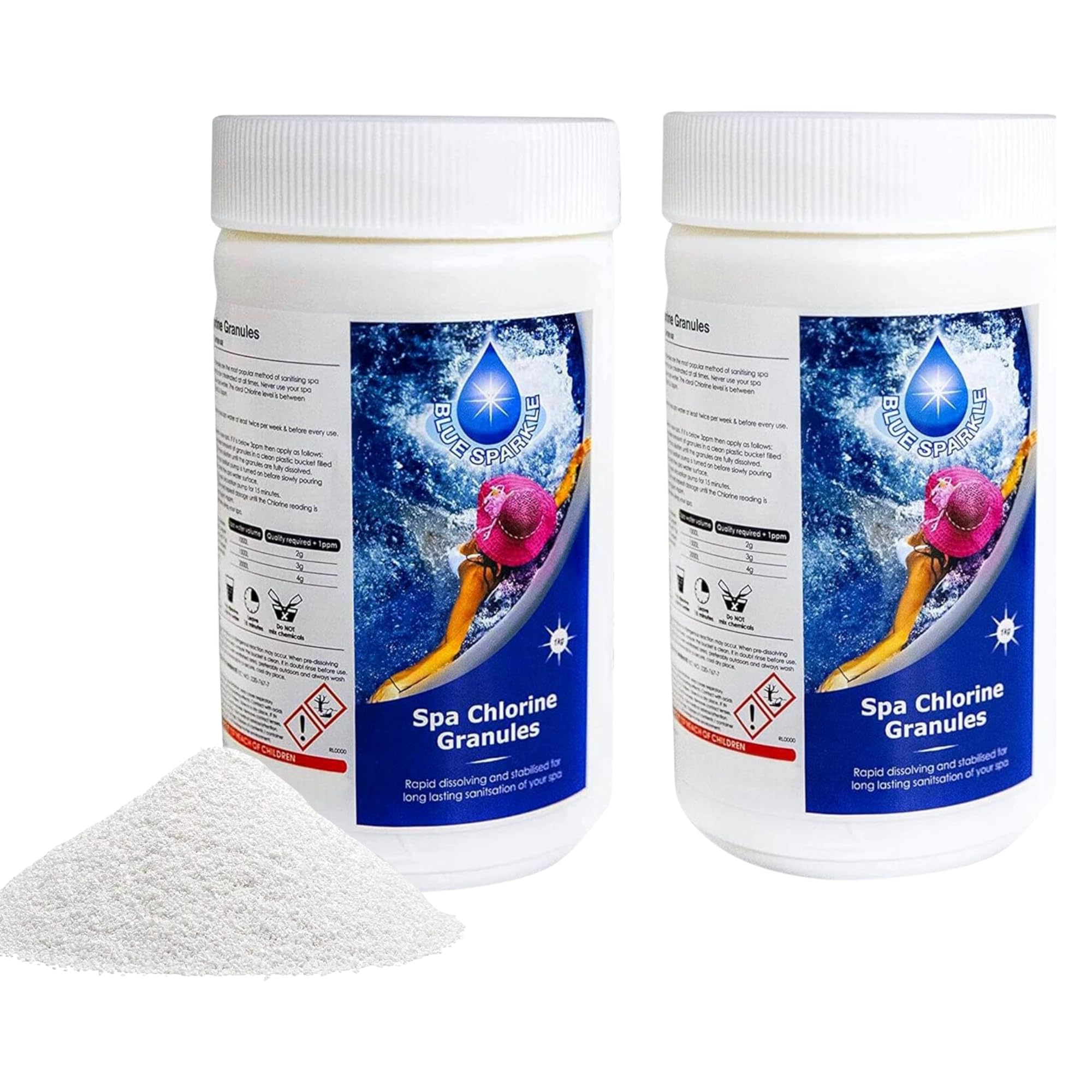 2 Kg Stabilised Chlorine Granules for Hot Tubs, Spas, Swimming Pools, Fast Dissolving for Rapid Water Disinfecting, Cleaning and Pool Water Treatment