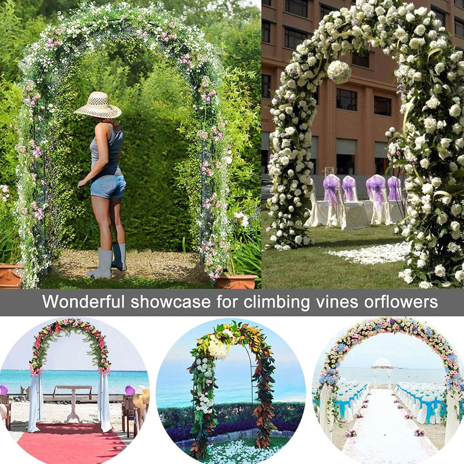 SYTH Flower Arch Metal Garden Arbor for Various Climbing Plant,Archway Trellis Arched Frame Tubular Arbour with Bases for Plants Support Roses Outdoor Lawn Backyard Wedding Bridal Party Decoration