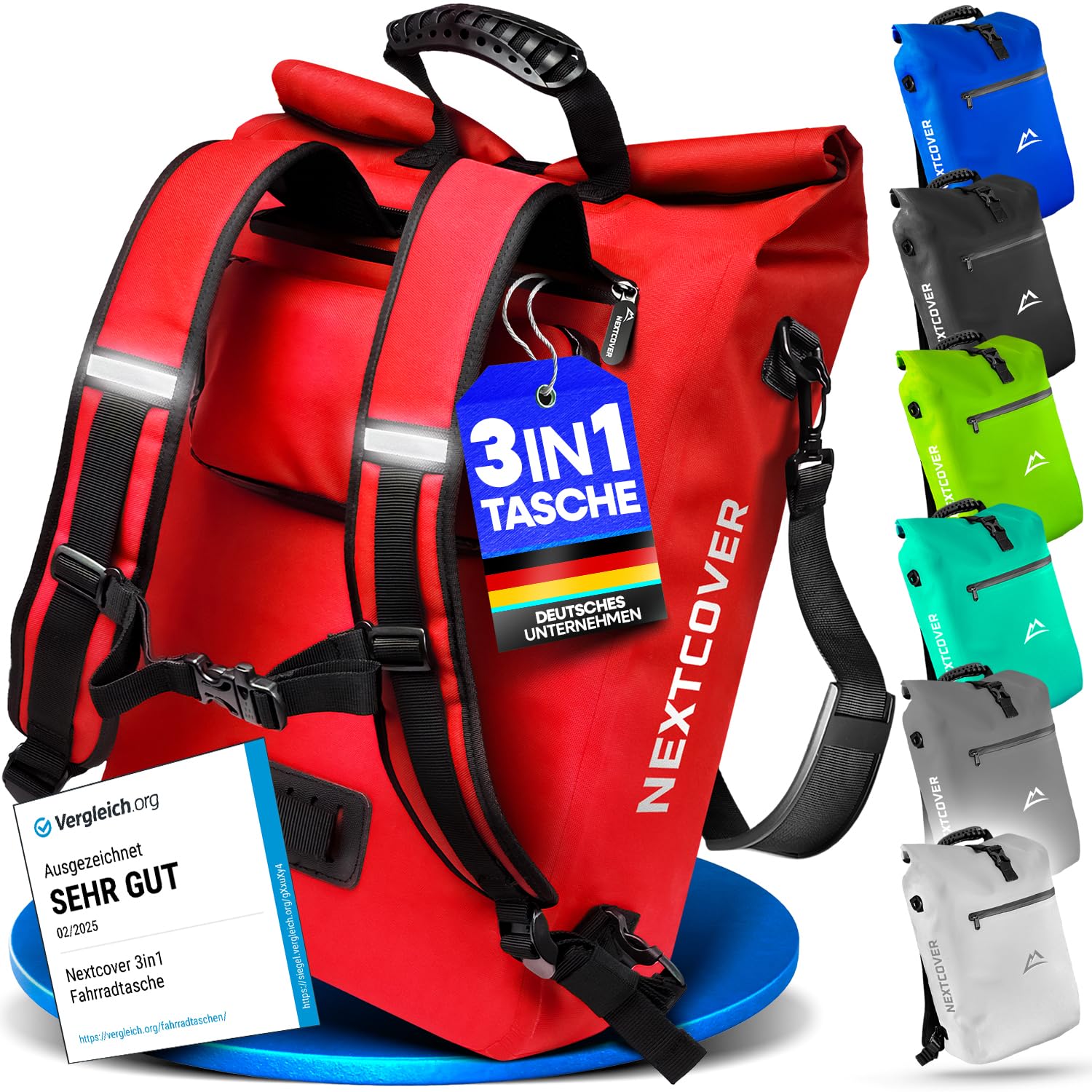 Nextcover Alforja 3 en 1 para portaequipajes, sin PVC, bolsa portaequipajes, mochila y bandolera de 25 l, impermeable, para bicicleta