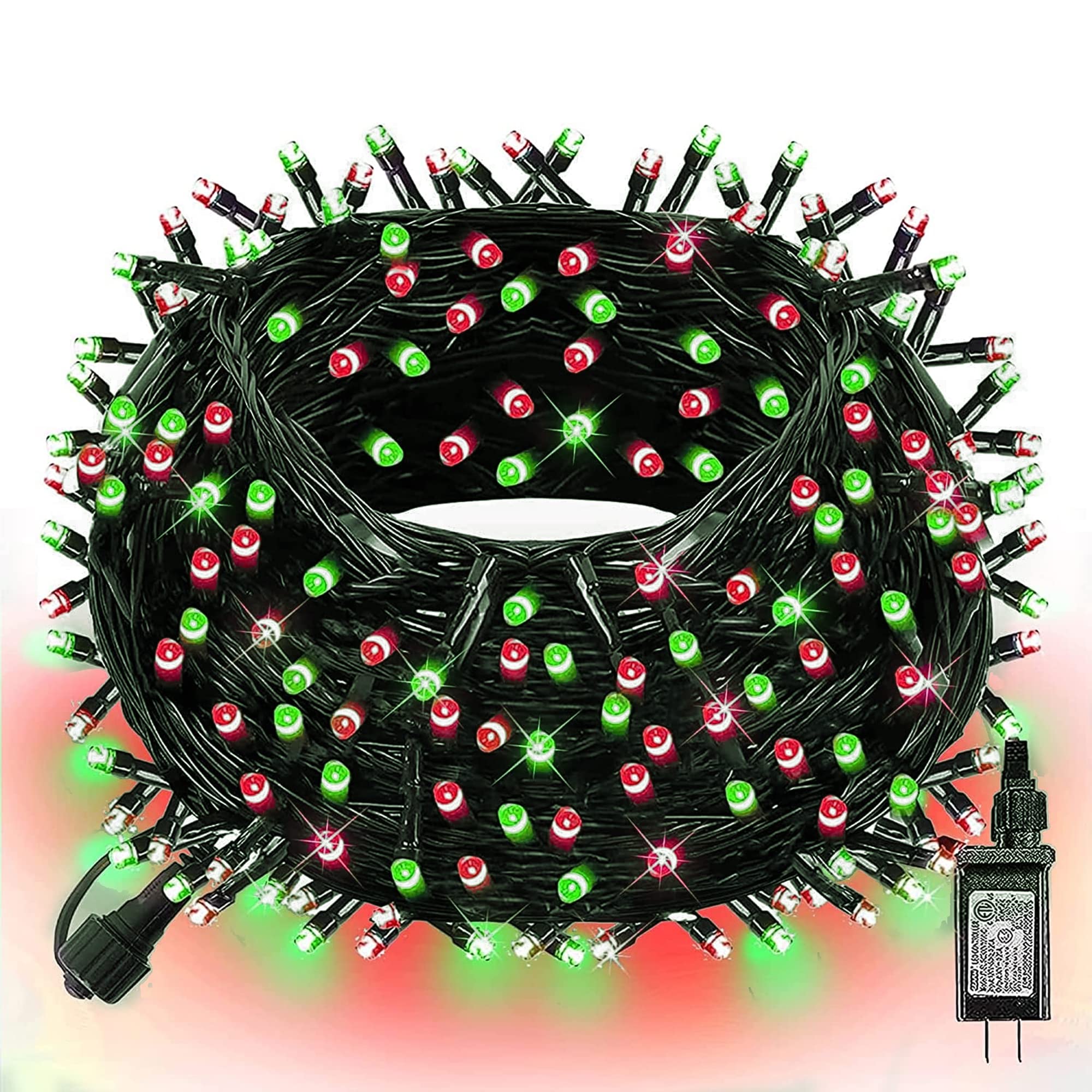 Dazzle Bright Red and Green Christmas String Lights, 300 LED 100 FT