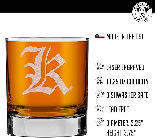 Miniatura 2 de Spotted Dog Company Monograma grabado de 11 oz Rocks Old Fashioned Lowball Vaso para whisky Scotch Bourbon (letra K)