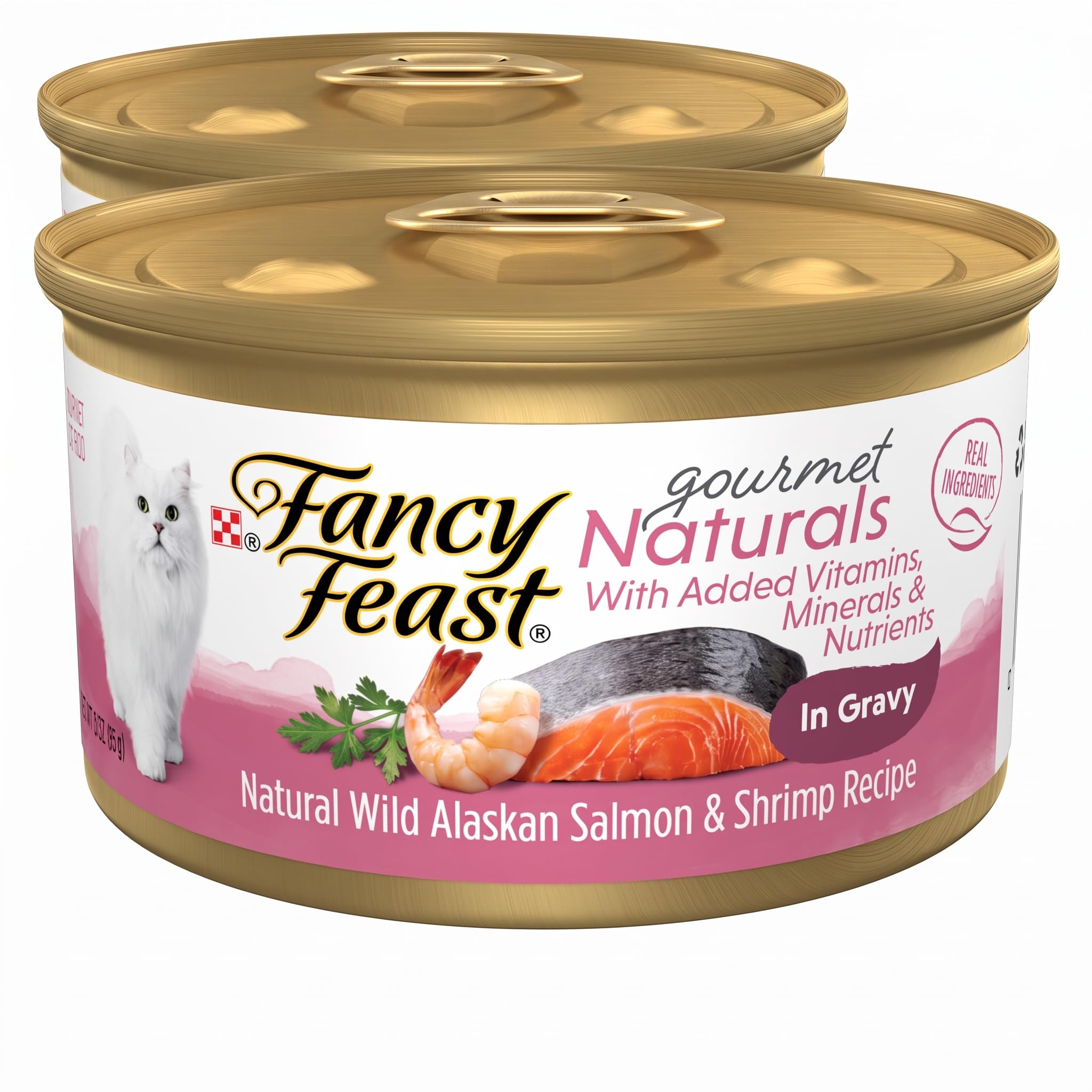 Fancy Feast Purina Wet Cat Food Gourmet Naturals Wild Alaskan Salmon and Shrimp Recipe in Wet Cat Food Gravy - 3 oz. Cans,(Pack of 24) Shrimp, Salmon 3 Ounce (P