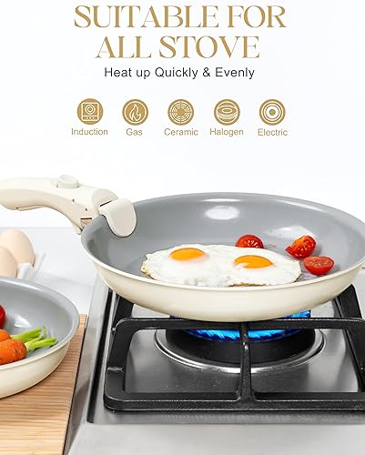 Miniatura 5 de MICHELANGELO Juego de sartenes de cerámica, sartenes de 8, 9.5 y 11 pulgadas con mango extraíble, juegos de sartenes antiadherentes