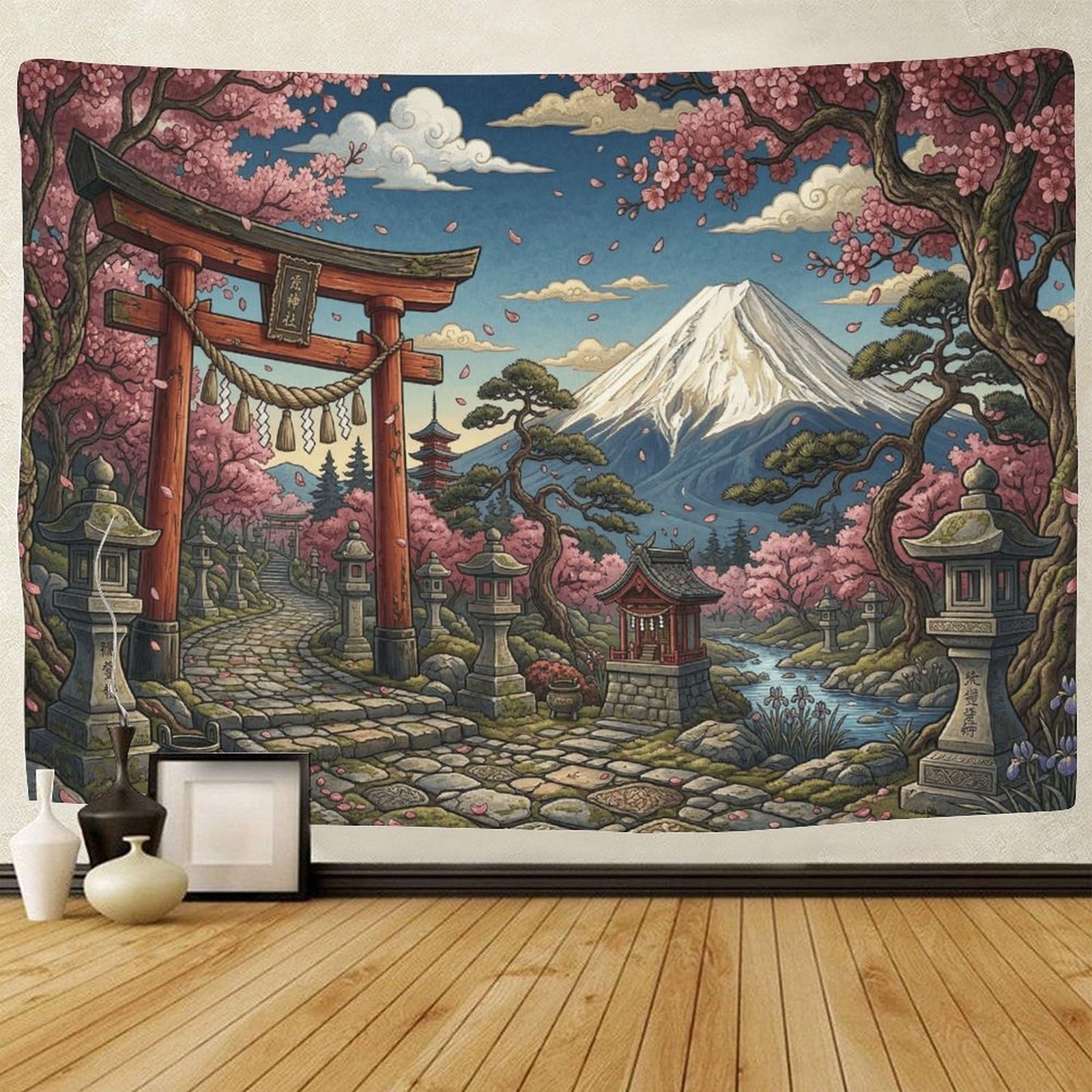 GPMNBCXZK Japanese Mount Fuji 3D Printed Wall Tapestry Sakura Bedroom Decor Living Room Art Dorm Decoration 130cmx150cm