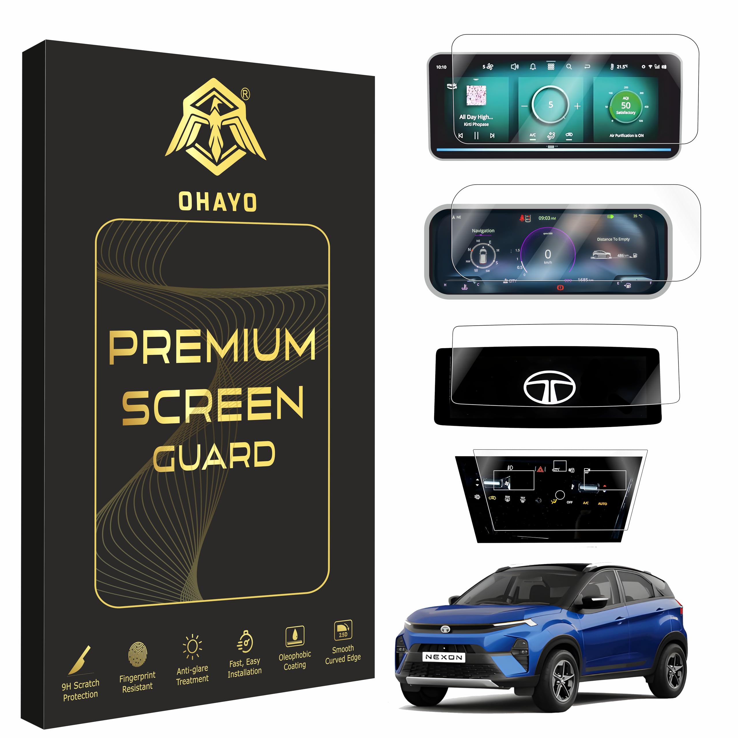 OHAYO 4 Pack Screen Protector for Tata Nexon 2023 Creative+ Creative+s fearless fearless(s) 10.25" Infotainment, 10" Instrument Cluster, Steering & AC Panel | 9H Hardness Military Strength Scratch Resistant HD Clear Car Display Guard | Not Tempered Glass-picture-10