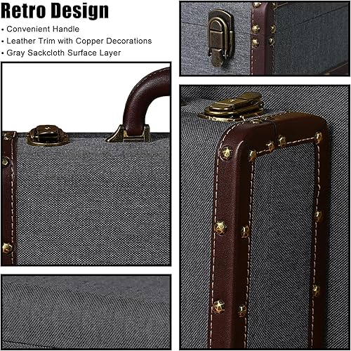 Miniatura 7 de DreamsEden Caja de almacenamiento decorativa de madera con asa, decoración rústica, maleta de madera, cofre del tesoro, caja de recuerdo