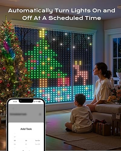 Miniatura 5 de 400 luces LED RGBIC inteligentes para cortina con GIF de bricolaje, 6.6 x 6.6 pies, luces de pared navideñas que cambian de color con aplicación,