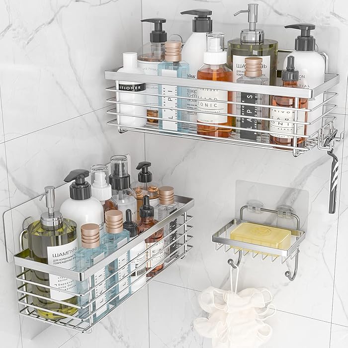 Buy Oriware Adhesive Shower Caddy Basket with Hooks Soap Dish Holder