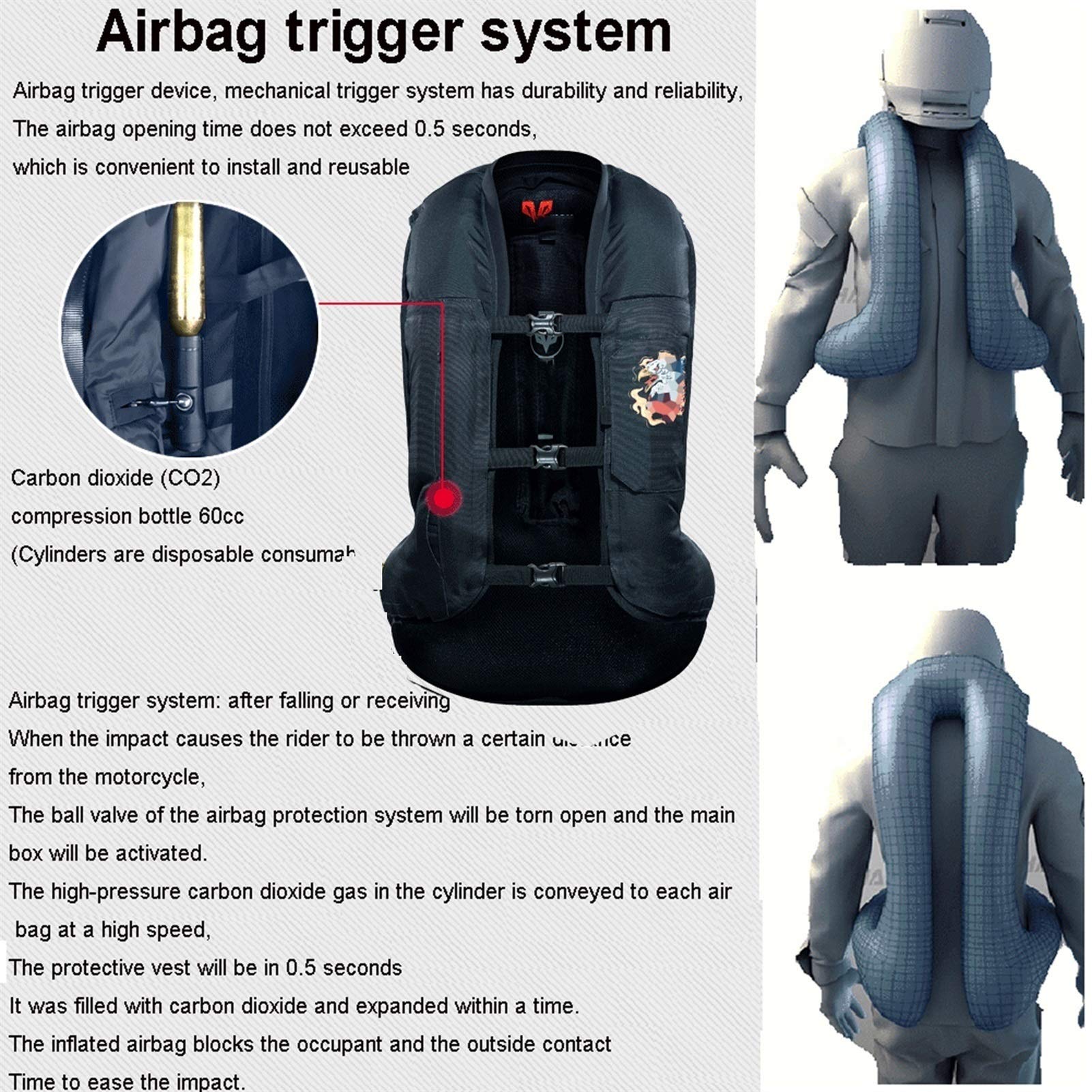 Airbag-Weste für Pferde, Nylon, 600D-Gewebe, schmutzabweisend und verschleißfest, leicht zu reinigen, löst den Airbag in 0,5 Sekunden aus. Das beste Geschenk zum Radfahren
