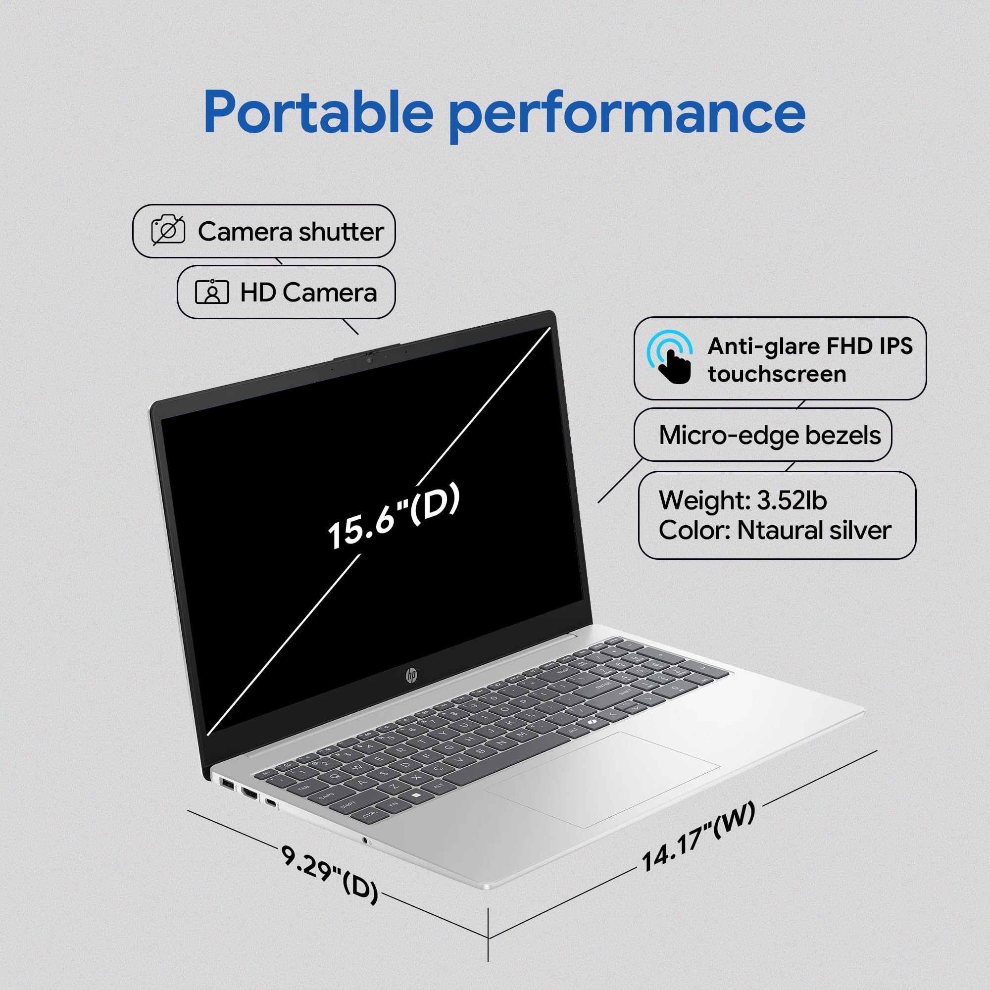 HP 15.6" FHD Touchscreen Laptop – AMD Ryzen 5 7520U (Beats i7-1165G7), 8GB DDR5 RAM, 256GB SSD, 3-Month Office 365 Trial, Windows 11 Pro, WiFi 6, HD Camera – with Docking Station Included — view 5