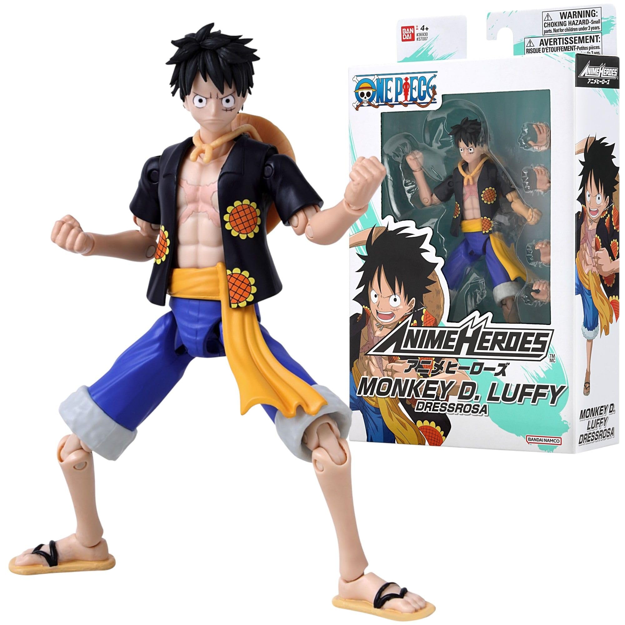 BANDAI - One Piece Anime Heroes Action Figure Monkey D. Luffy Dressrosa 17cm - 37007 Multicolor - Articulated Figures - Grab the Treasure of One Piece Anime Heroes Figures!