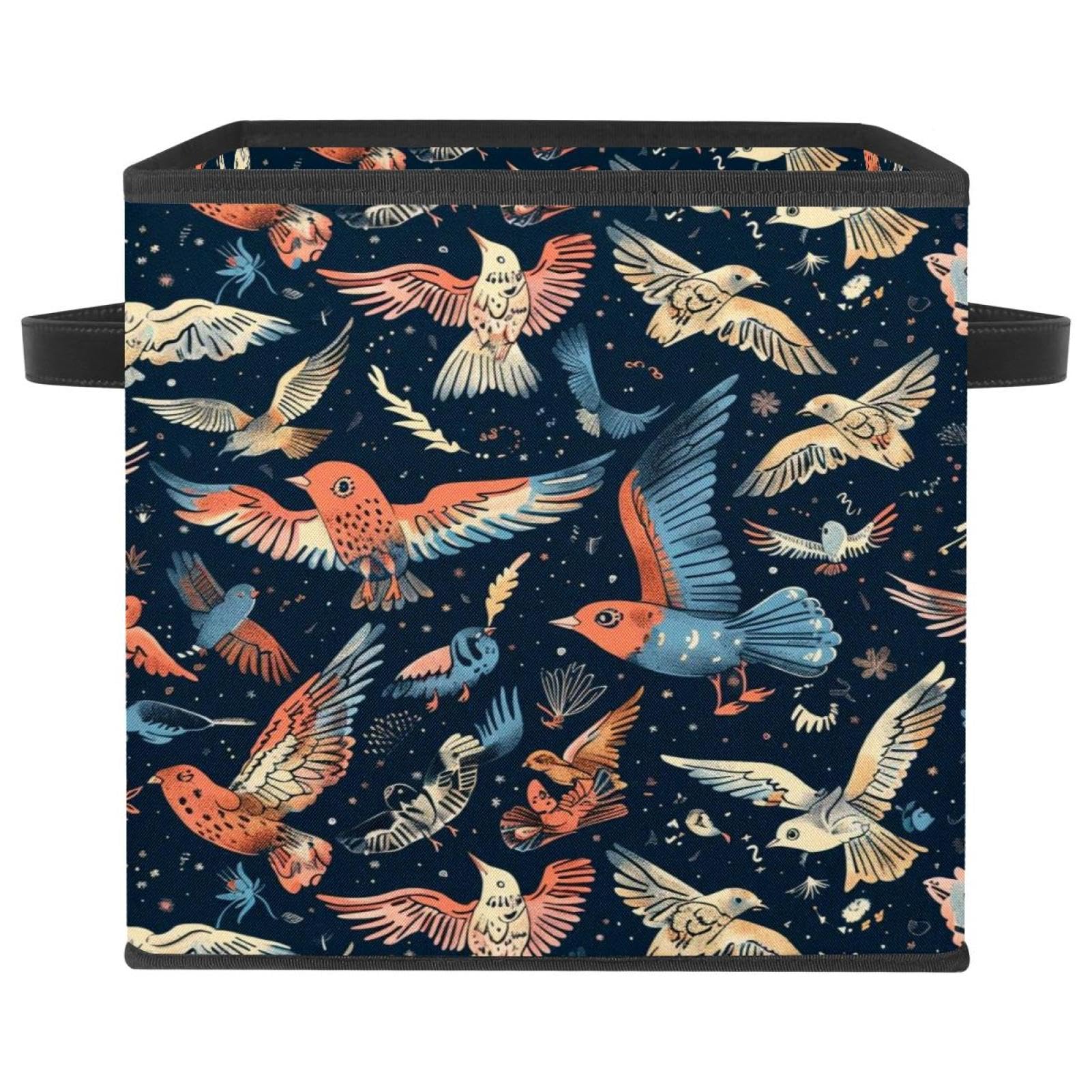 Paniers de rangement pliables en tissu Oxford motif oiseaux grand bac de rangement durable 28cm