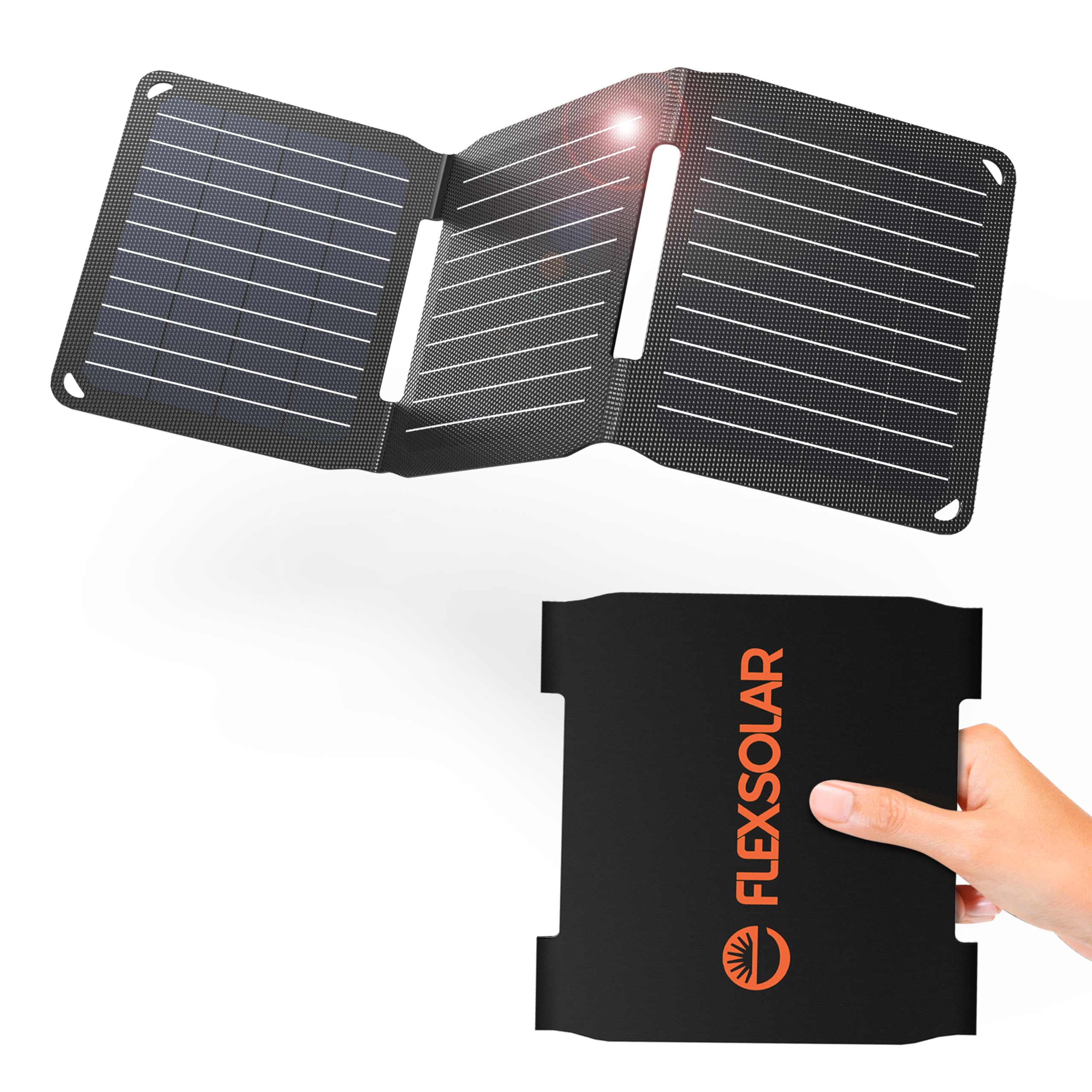 FlexSolar Ładowarka do panelu słonecznego 15 W, wodoszczelna, IP67, monokrystaliczny panel słoneczny z portem USB-A, na kemping, do plecaka, kompatybilny z telefonami komórkowymi, iPhone'ami
