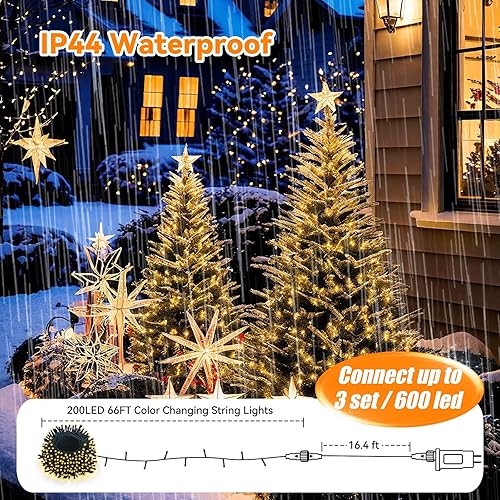 Miniatura 8 de LitHome Guirnalda de 200 luces LED de Navidad que cambian de color al aire libre, 35 colores, 9 modos conectables, luces de Navidad RGB con control