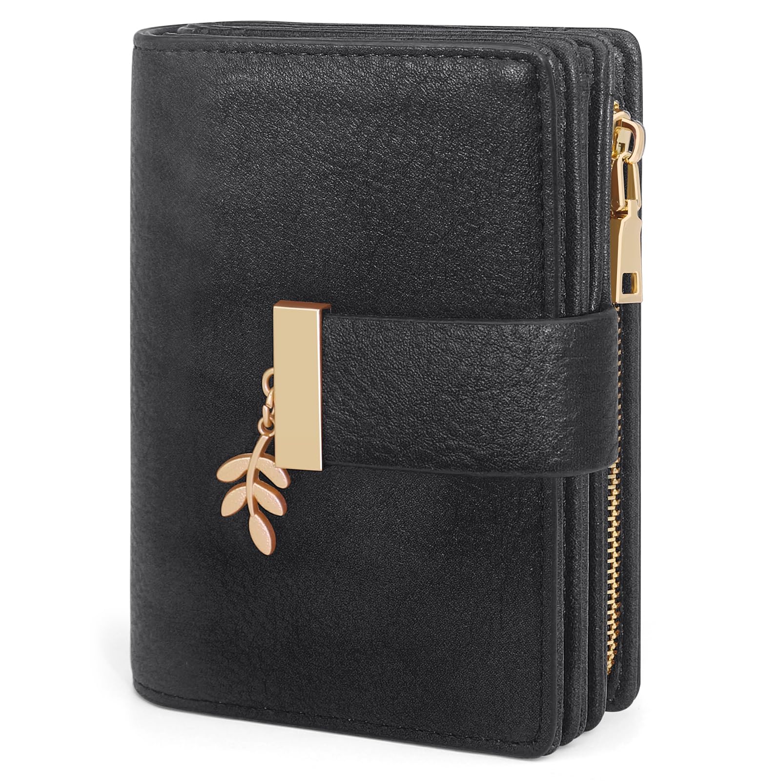 REETEE Portafoglio Donna Piccolo in Pelle PU, Portafogli Corto con Protezione RFID, Portafoglio da Donna con Cerniera Portamonete e 19 Scomparti per Carte (nero)