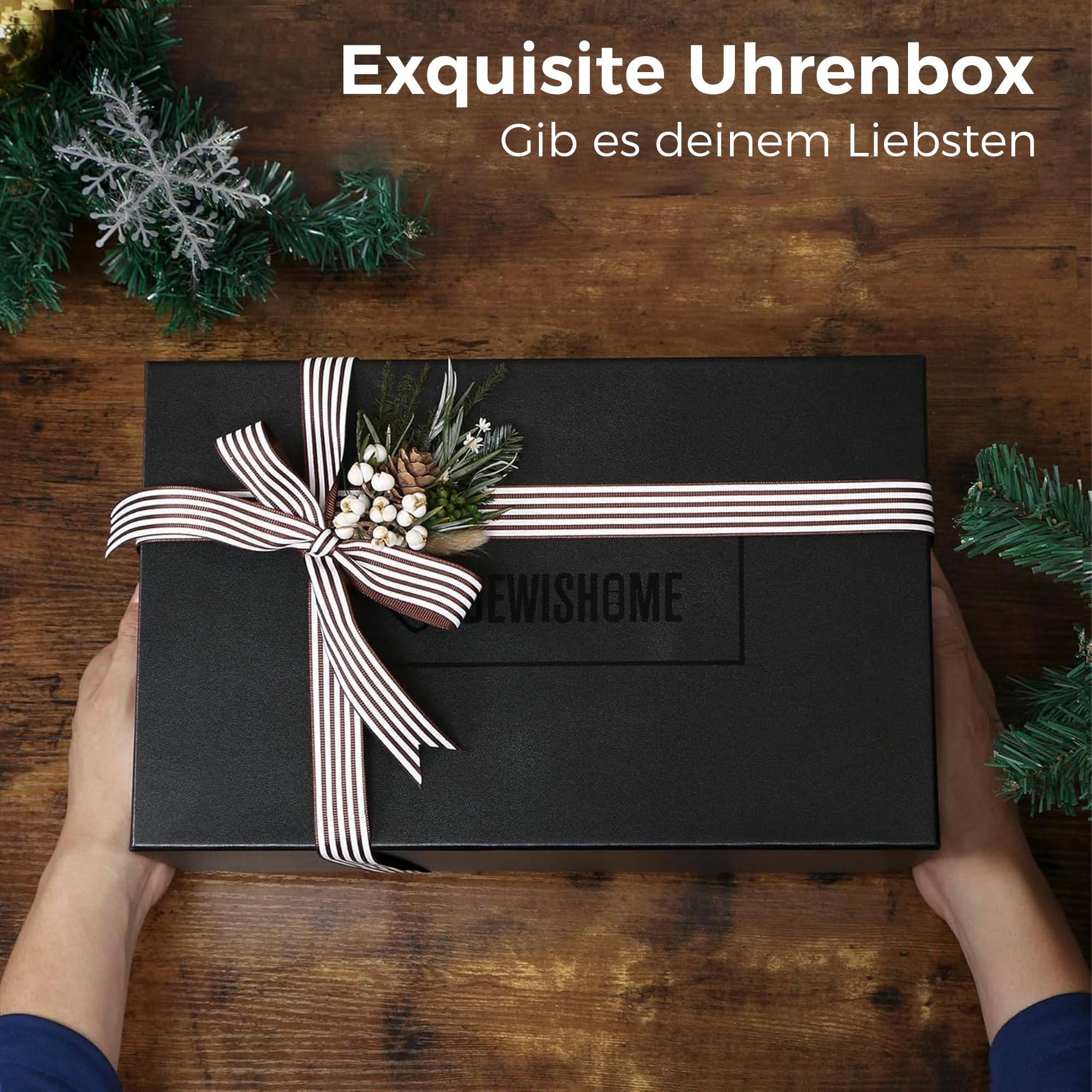 BEWISHOME Uhrenbox mit 20 Fächer Uhrenkasten mit Glasdeckel,Luxuriöser Uhrenkoffer für Männer,Glattem Kunstlederinterieur,Metallverschluss,Geschenkideen Uhrenbox Herren,Uhrenaufbewahrung Braun ESSH04Y