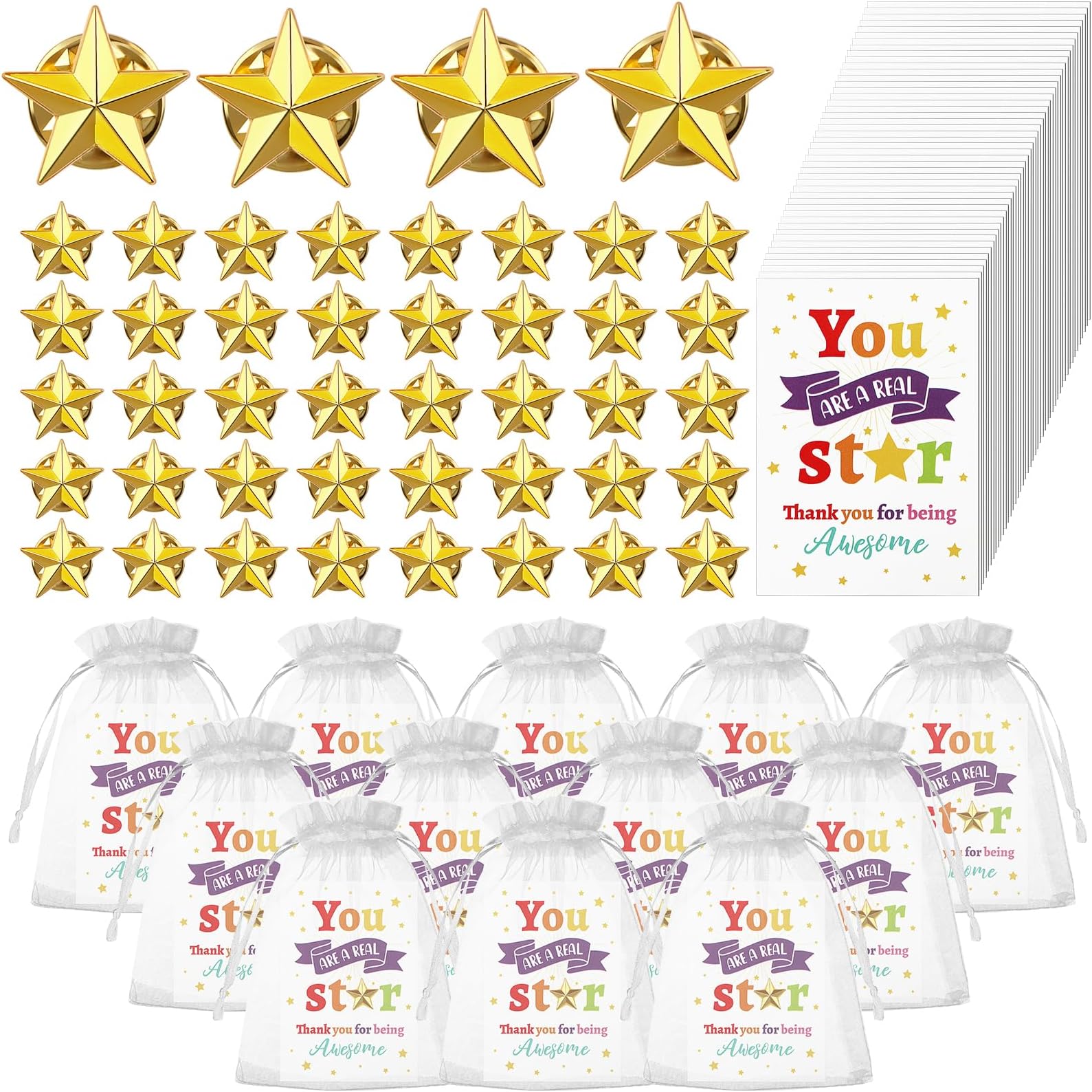 50 Pieces Star Badge Lapel Pin Employee Appreciation Gifts Include Star ...