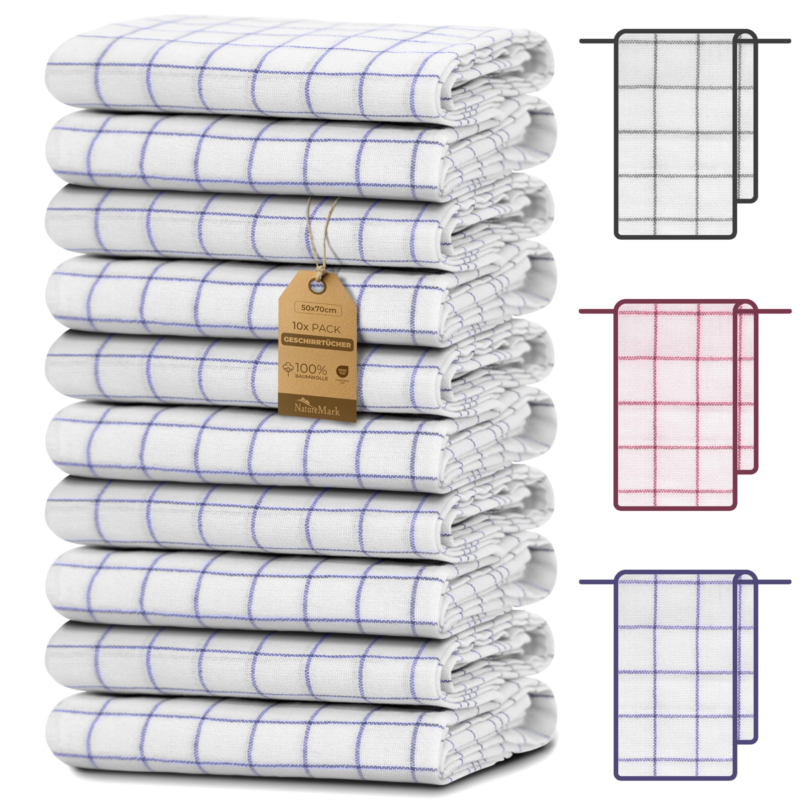 NatureMark 10er Pack Geschirrtücher 50x70 cm – 100% Baumwolle, saugstark & strapazierfähig – Küchentücher, Geschirrhandtücher