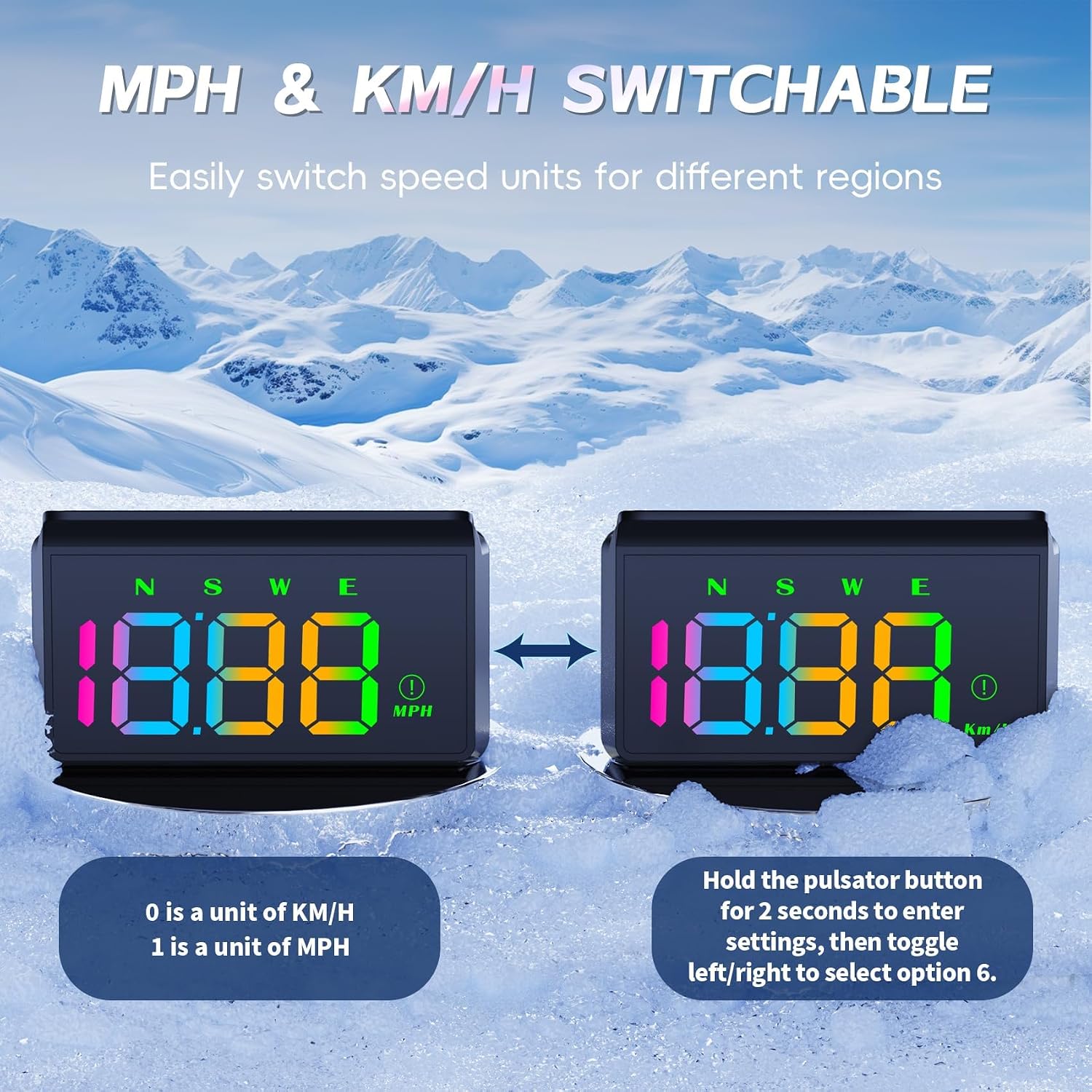 Heads Up Display for Cars, Digital Speedometer for Car GPS Speedometer with MPH/KMH Switch, Speed Calibration, Adjustable Brightness, Overspeed Alert, Large Font Display,Speedometer HUD Plug & Play