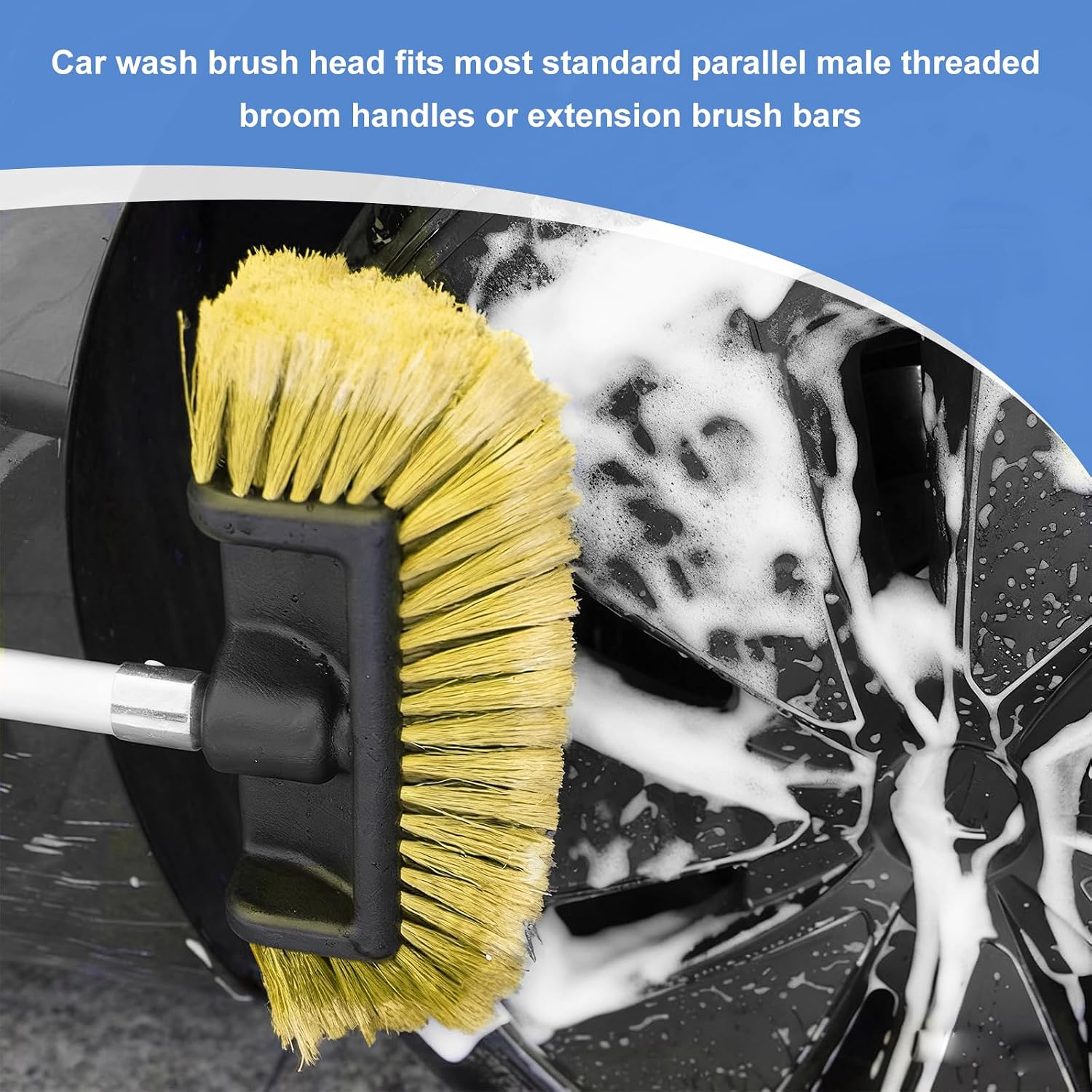 10" Car Wash Brush Head, Flow-Thru Cleaning Brush Head with Soft Detailing Bristles, Scratch Free Washing Scrub Brushes Replacement for 3/4-Inch Threaded Poles, Car Accessories (Yellow)