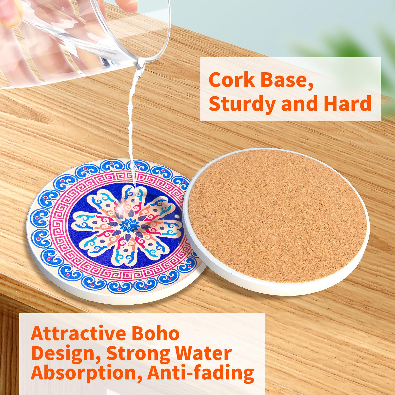 Boho Ceramic Drink Coasters with Holder - Set of 8 -5