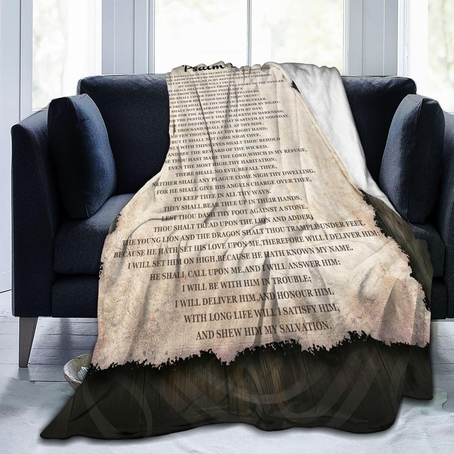 Psalm 91 Blanket Christian Gifts Psalm 91Bible Verse Blanket Religious Faith Catholic Scripture Throw Blanket for Women Men Winter Super Warm Soft Plush Fleece Flannel Blanket for Adult Kids 60"X50" - Image 3