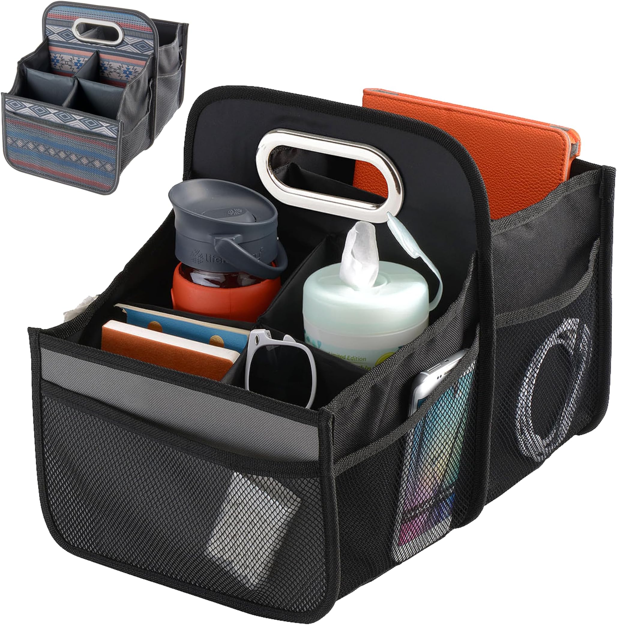 High Road Car Caddy with Cup Holders - Front Seat Organizer for Drivers or Back Seat Organizer for Kids - Portable Car Organizer with Easy One-Handed Carry Handle