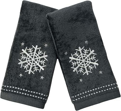 Miniatura 10 de Decorative Christmas Theme Red Towel Set Luxury Bathroom Fingertip Towels, Embroidered Believe Set of 2