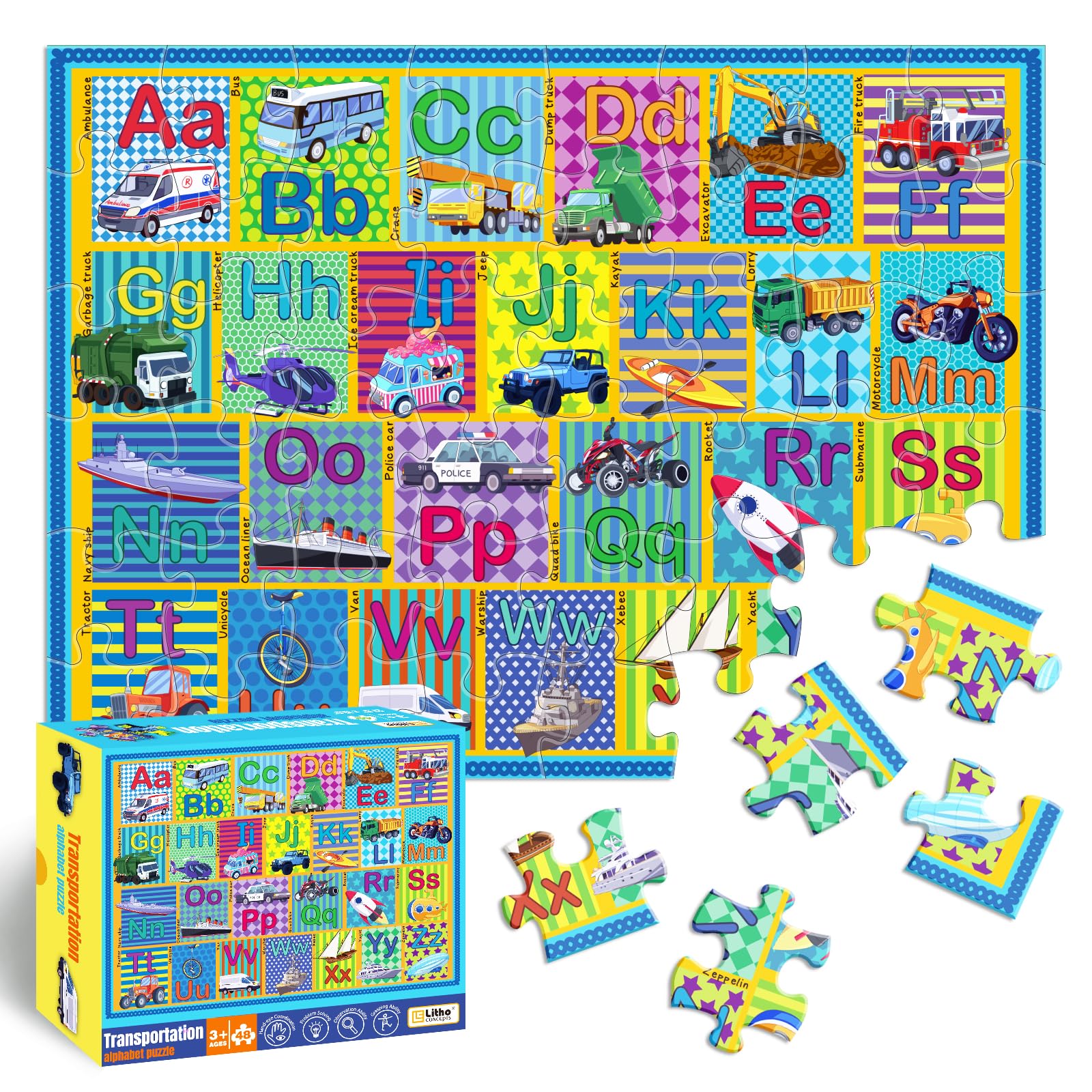 Amazon.com: Floor Puzzle for Kids,48 Piece Transportation Letter