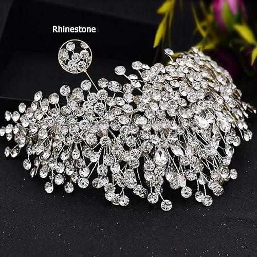 Miniatura 6 de HP376 - Diadema de boda con diamantes de imitación de plata para mujer, hecha a mano, accesorios para el cabello