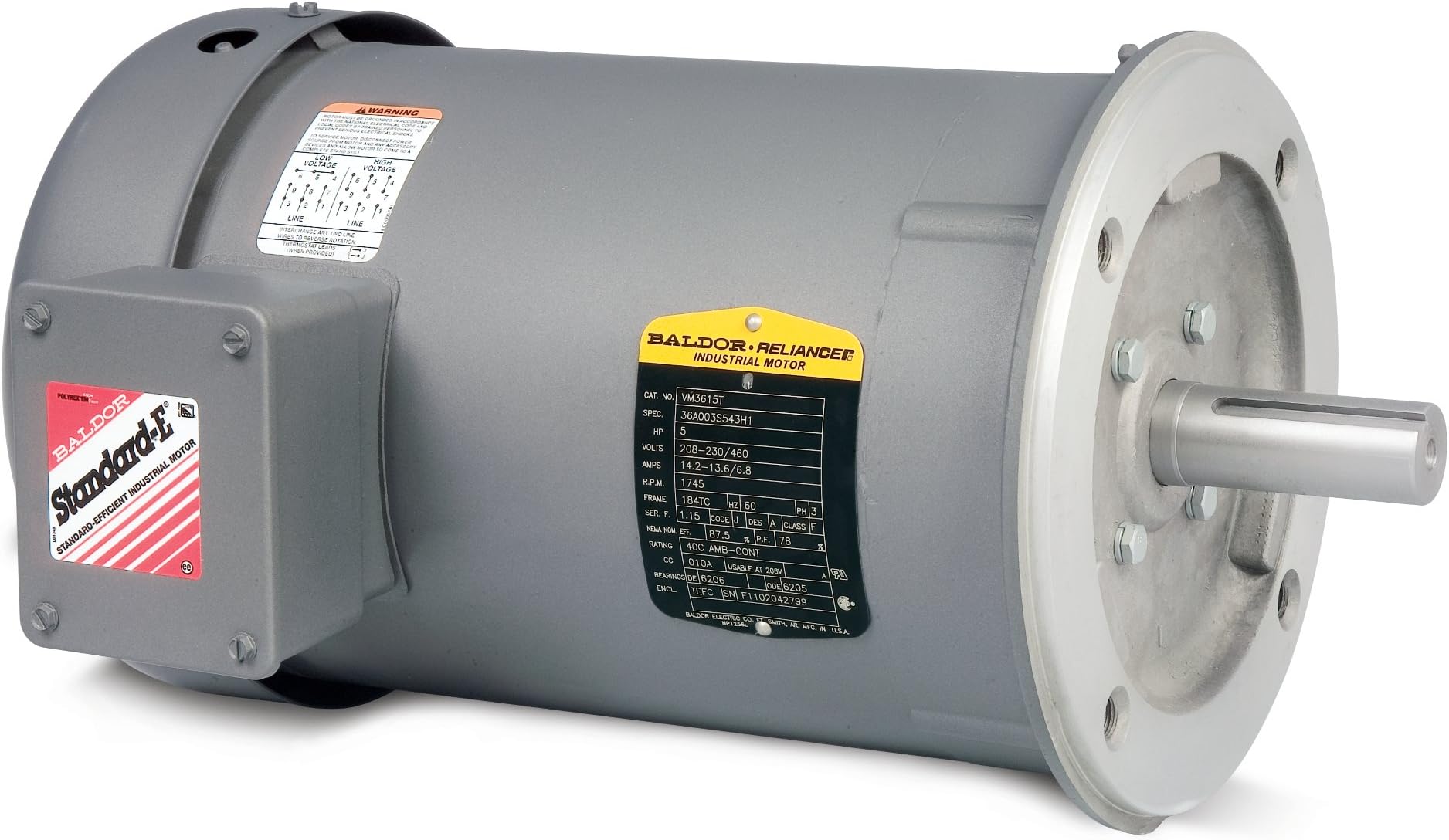 VM3537 General Purpose Motor, 3-Phase.5 HP at 60 Hz, Totally Enclosed, C-Face, Footless, 3450 RPM, 56C, 3410M, TEFC, F1, 230/460V, Steel