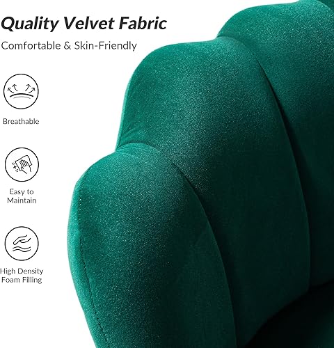 Miniatura 145 de HULALA HOME Moderno sofá biplaza de terciopelo con respaldo en forma de flor, cómodo sofá tapizado de 2 plazas con patas de metal dorado, sofá