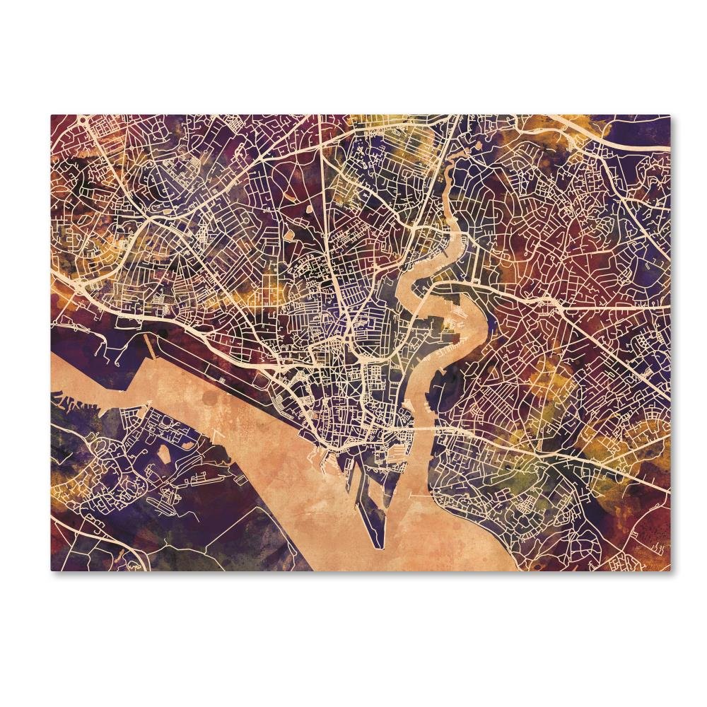 Southampton England City Map IV by Michael Tompsett, 18x24-Inch Canvas Wall Art