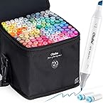 Ohuhu Alkoholmarker 120 Färger, Dubbelspets Mejselspets & Fin Spets Konstmarkeringar för Vuxenkolorering Understrykning Med Bärkasse Oahu Series