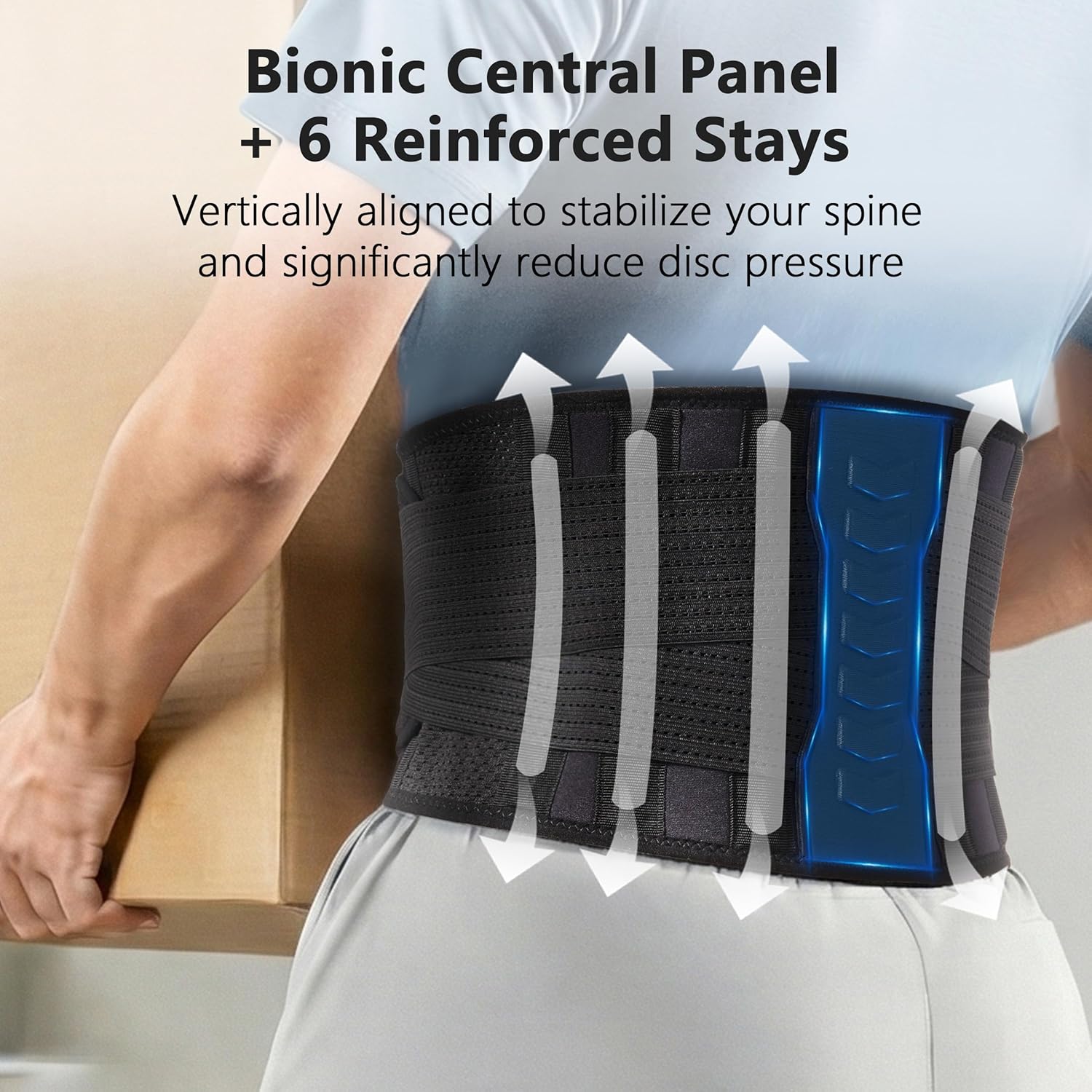Copper-Infused Back Support Brace – Lightweight Lumbar Belt with 6 Supportive Stays for Lower Back Pain Relief, Muscle Spasms, Strains, Arthritis, and Sciatica – for Men and Women (Medium) - Image 3