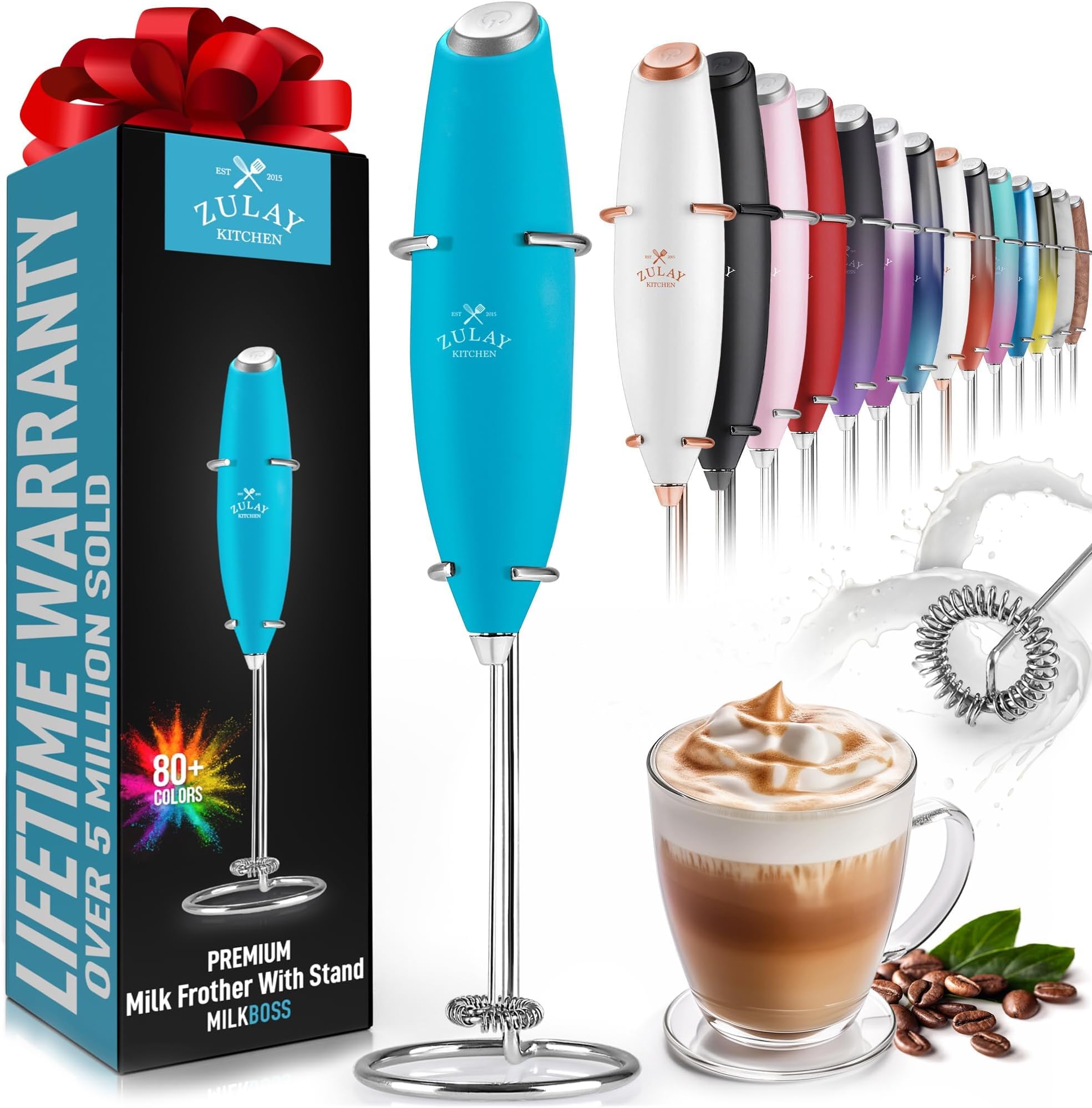 Powerful Milk Frother Wand - Ultra Fast Handheld Drink Mixer - Electric Whisk Foam Maker for Coffee, Lattes, Cappuccino, Frappe, Matcha & Coffee Creamer - Milk Boss Blue Teal