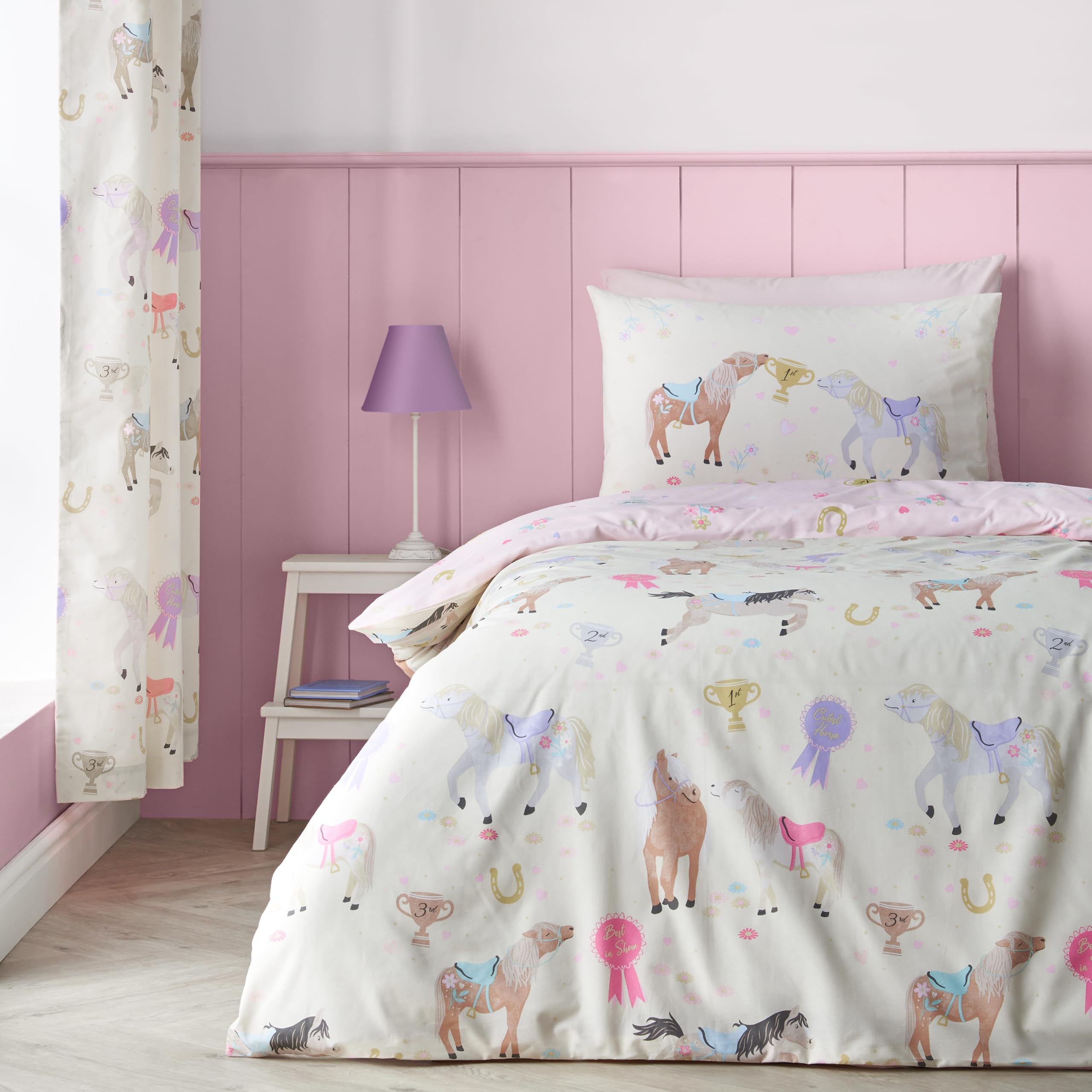 Julian Charles Cream Catherine Lansfield Happy Horses Reversible Duvet Set - Cot Bed
