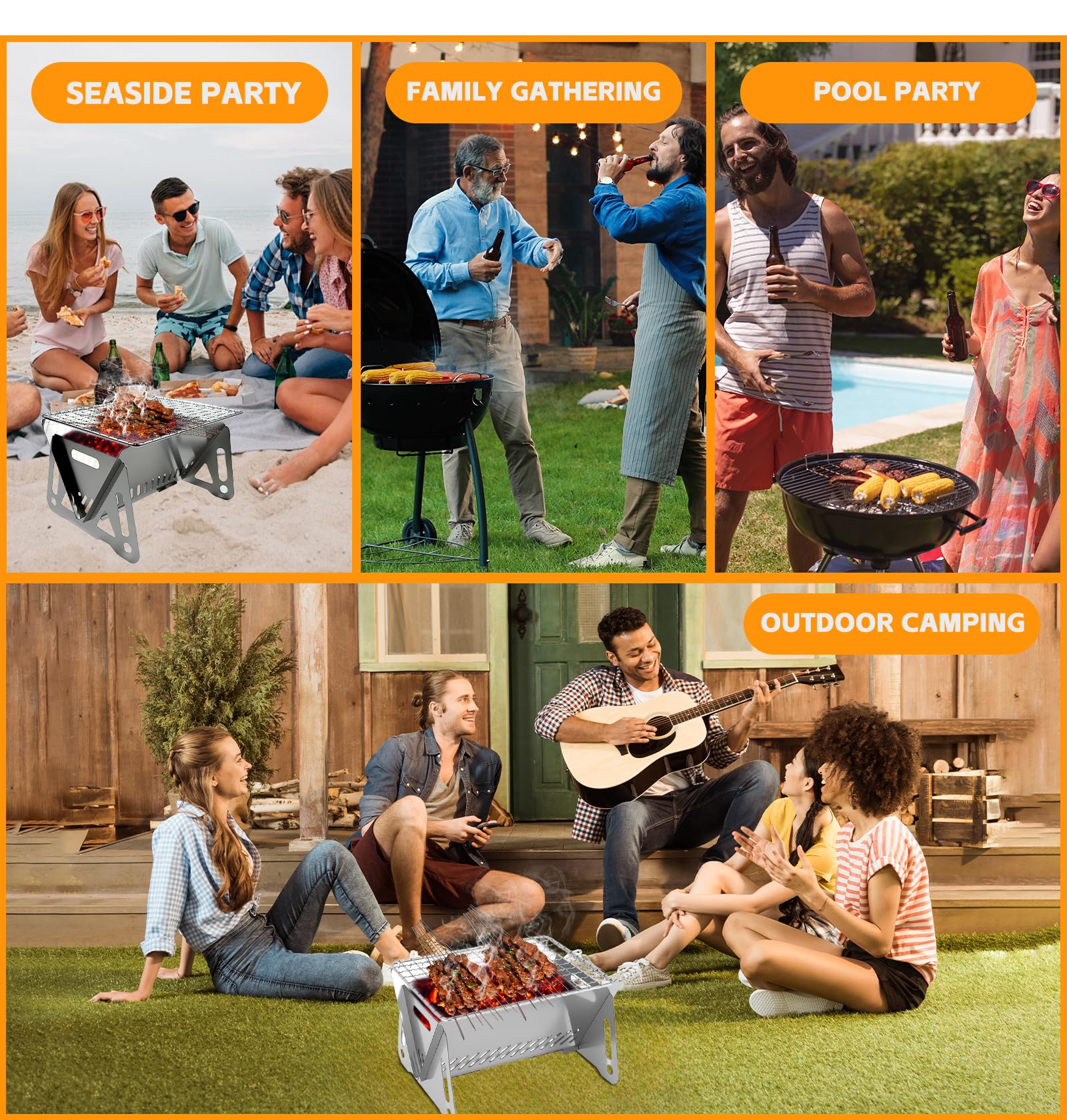dellyy Griglia Portatile, Barbecue Portatile a Carbonella, Griglia Campeggio, Barbecue Carbonella Portatile Adatta per Esterni, Giardini e Altri Luoghi, Adatta per 1-2 Persone