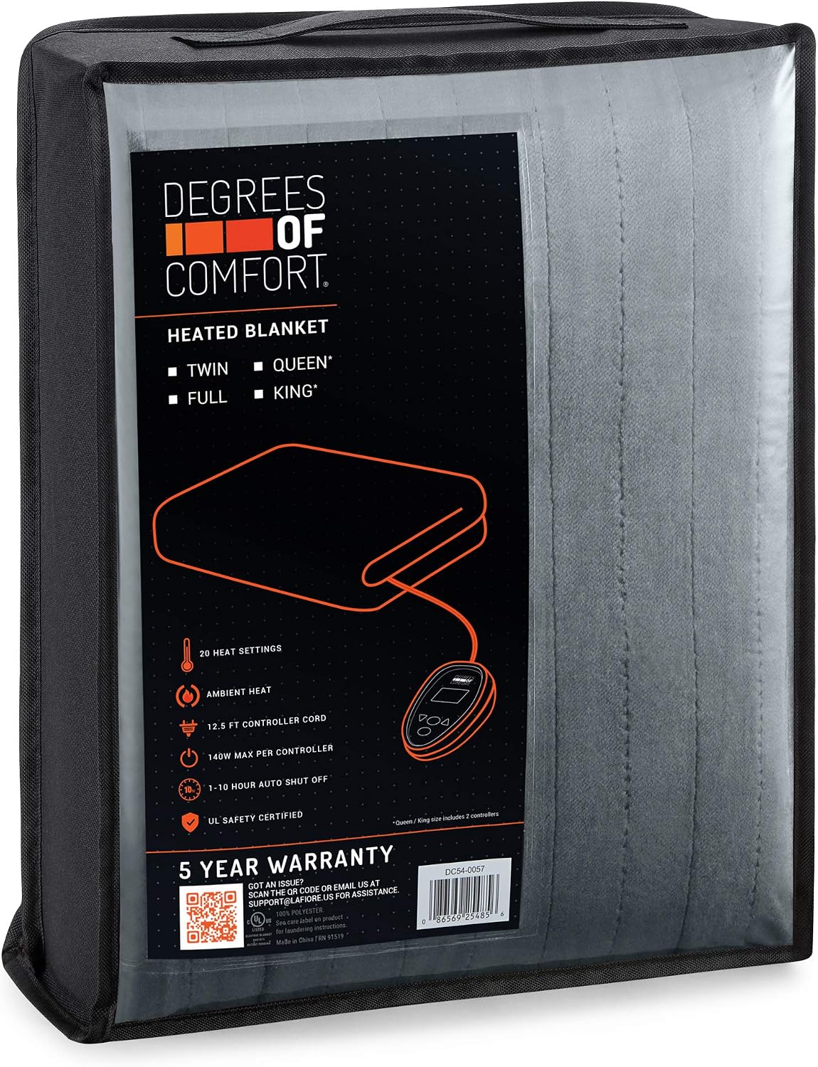 Exclusive Degrees Of Comfort [Advanced] Plush Electric Blanket Twin Size for Bed | Heating Blankets W/ Auto Shut Off | Single Controller | Machine Washable | UL Certified - Grey, 62x84