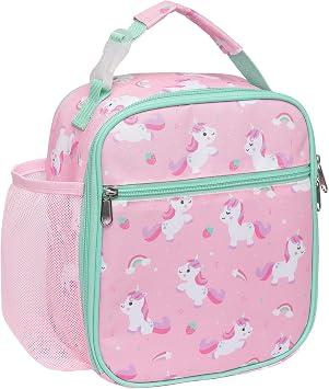 Bagseri Kids Lunch Box for Girls - Insulated Toddler Lunch Bag Fits Bento Box, Reusable Daycare Cooler Tote with Clip Handle, Water-Resistant Lining, Pink Cute Unicorn